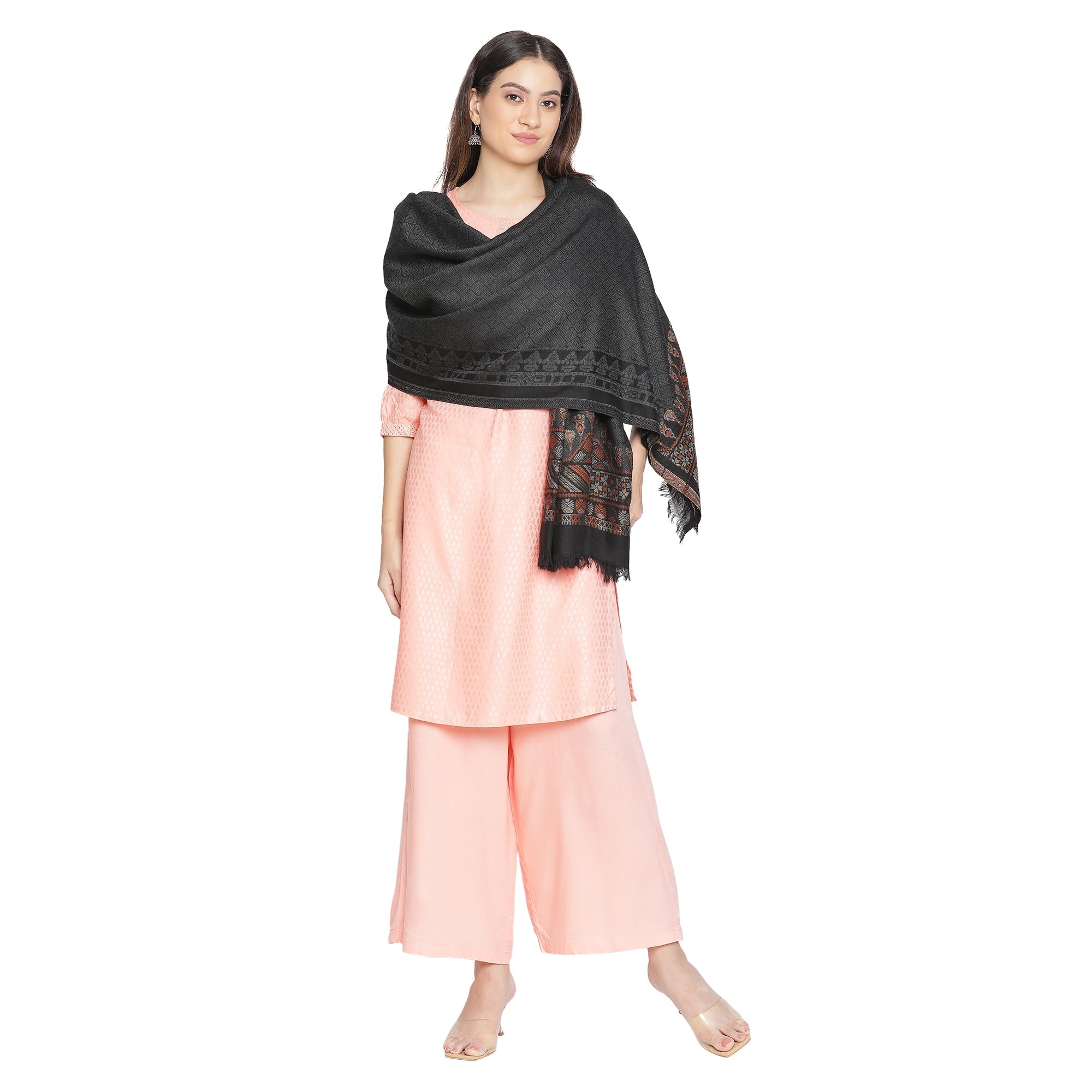 Cream Coloured Wool Printed Shawl