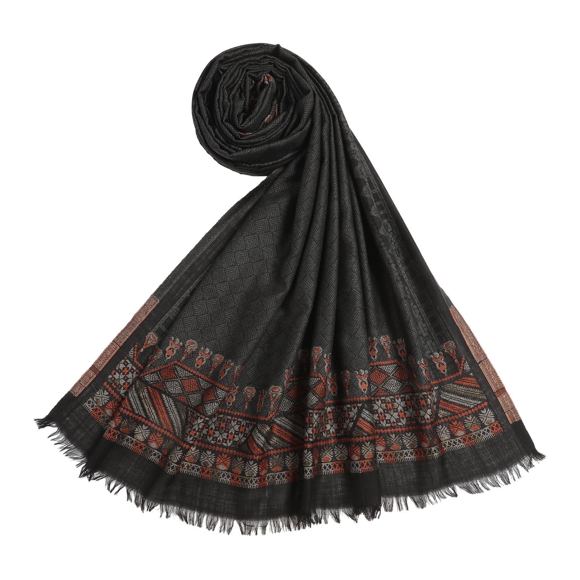 Cream Coloured Wool Printed Shawl
