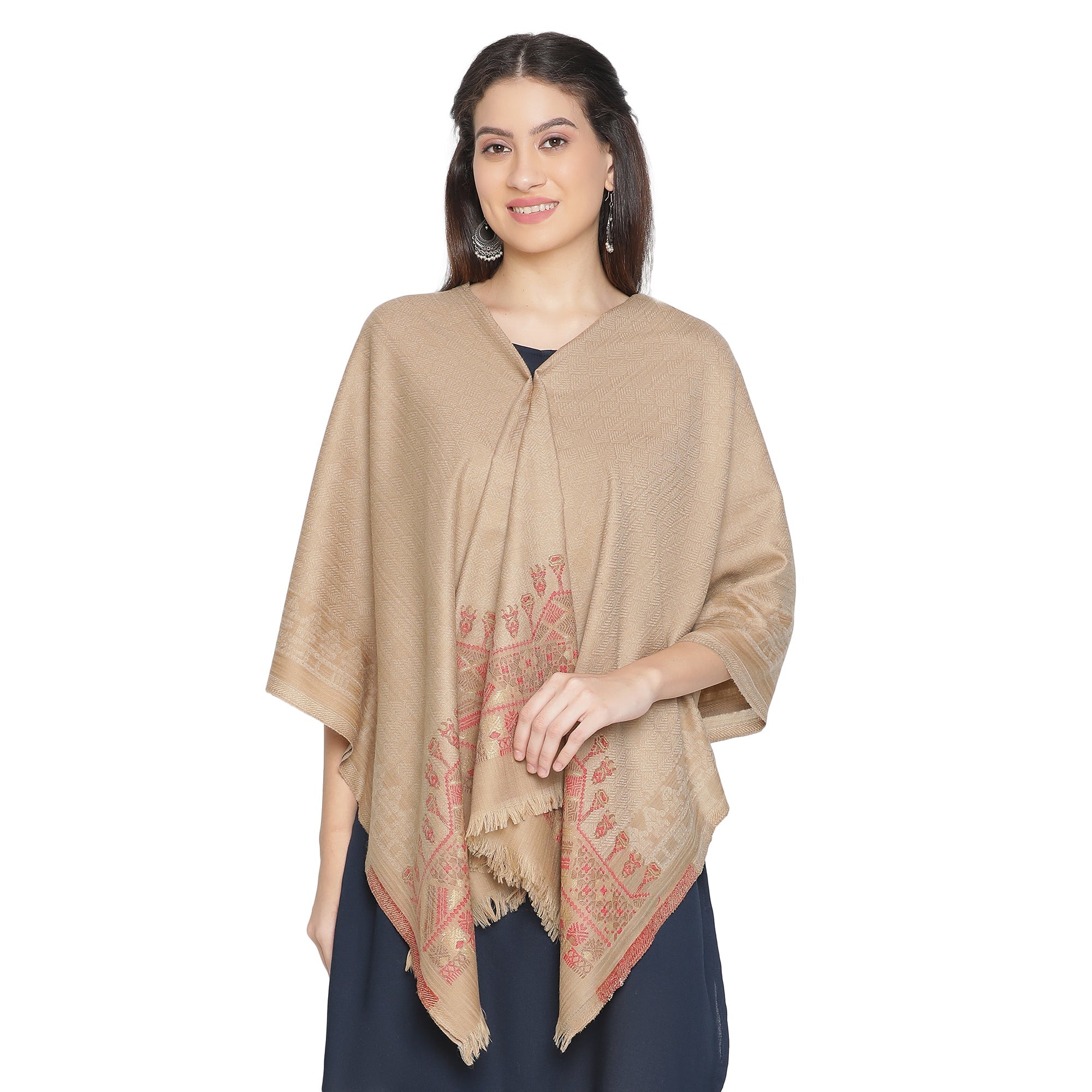 Cream Coloured Wool Printed Shawl