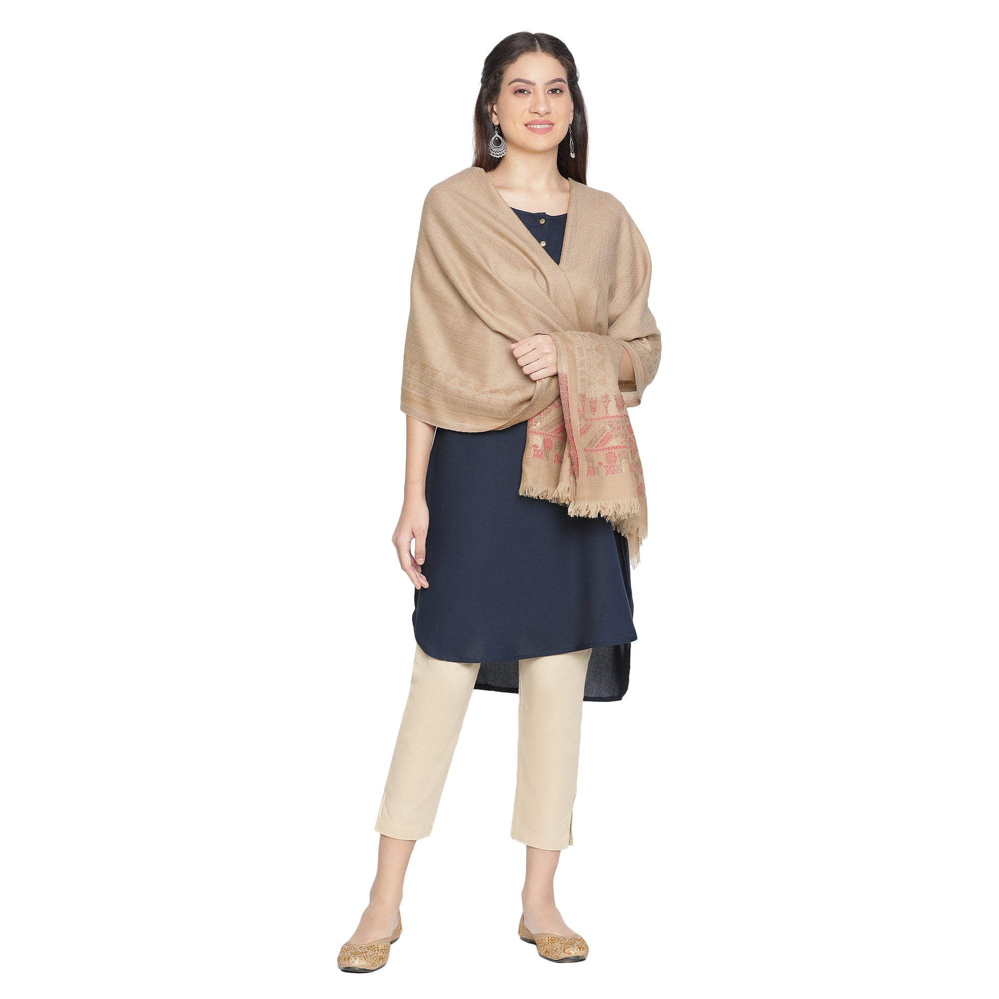 Cream Coloured Wool Printed Shawl