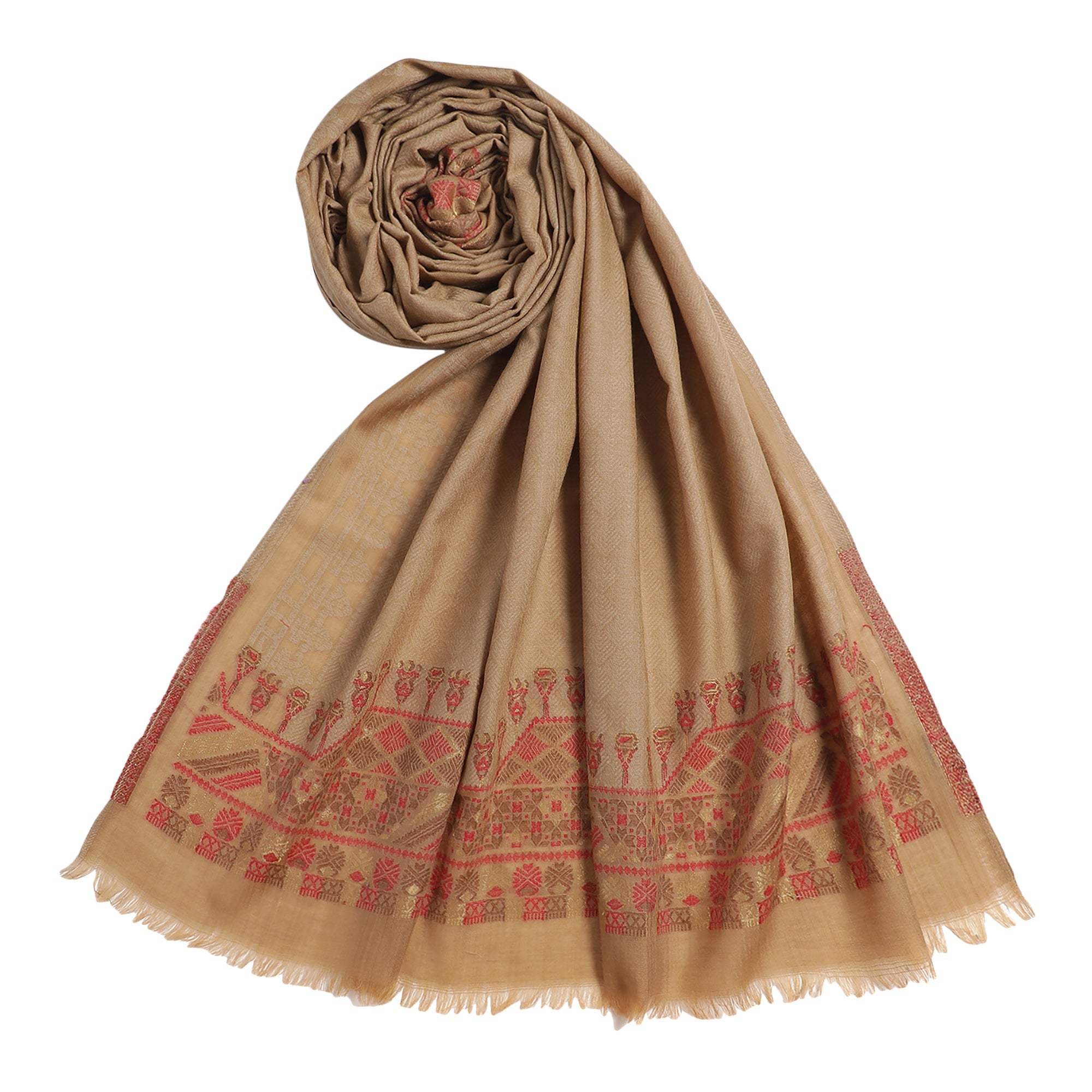 Cream Coloured Wool Printed Shawl