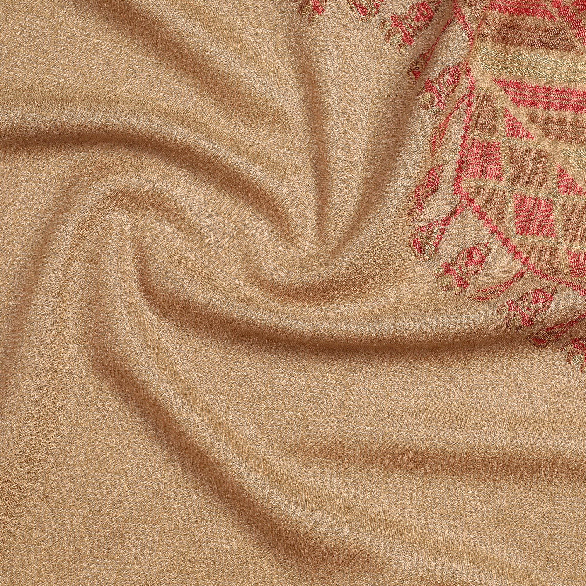 Cream Coloured Wool Printed Shawl