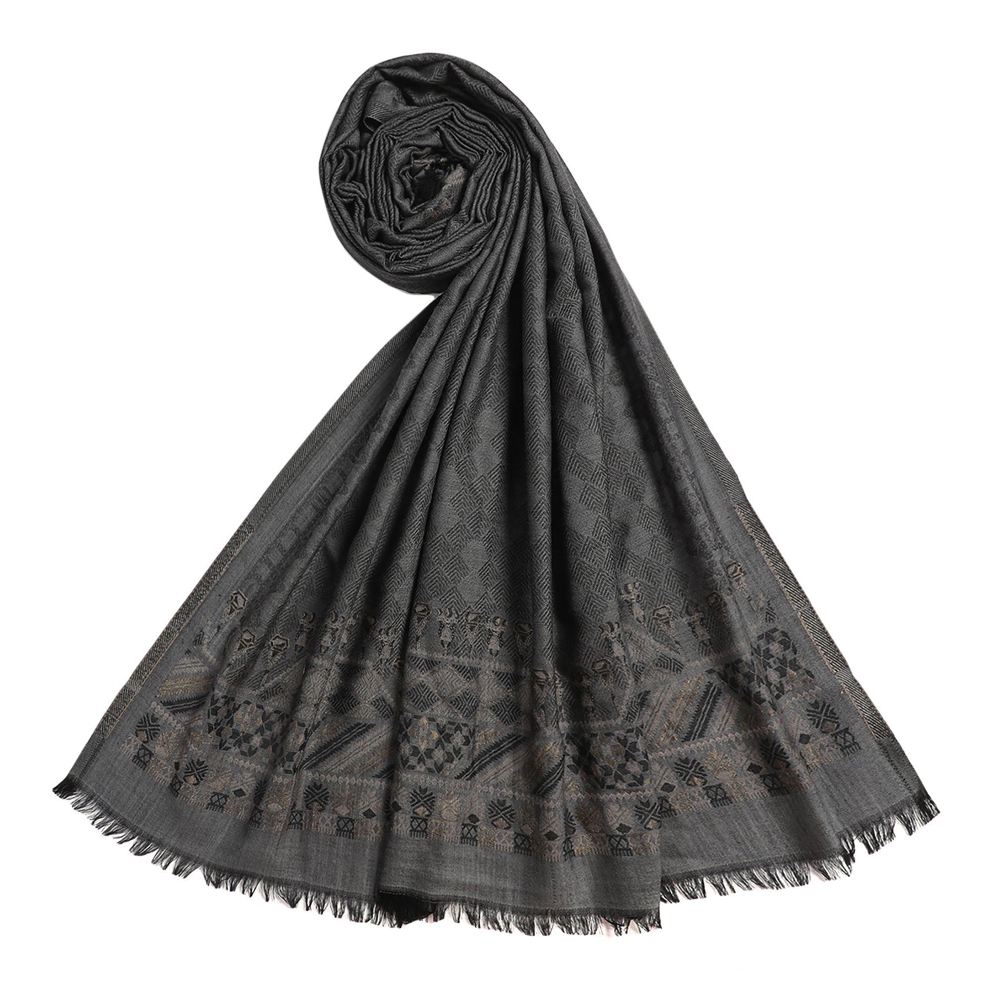 Cream Coloured Wool Printed Shawl