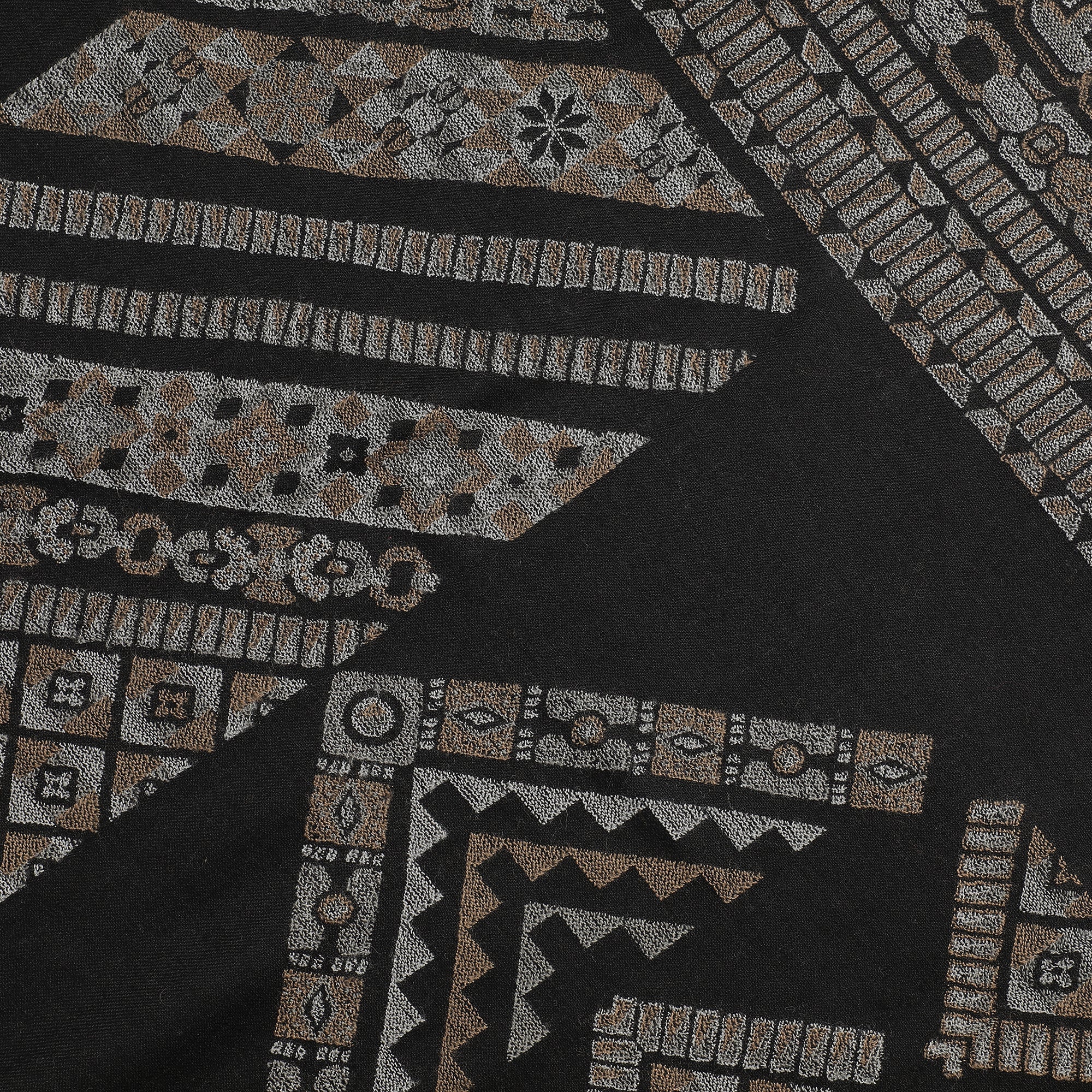 Black Abstract Wool Woven Design Shawl