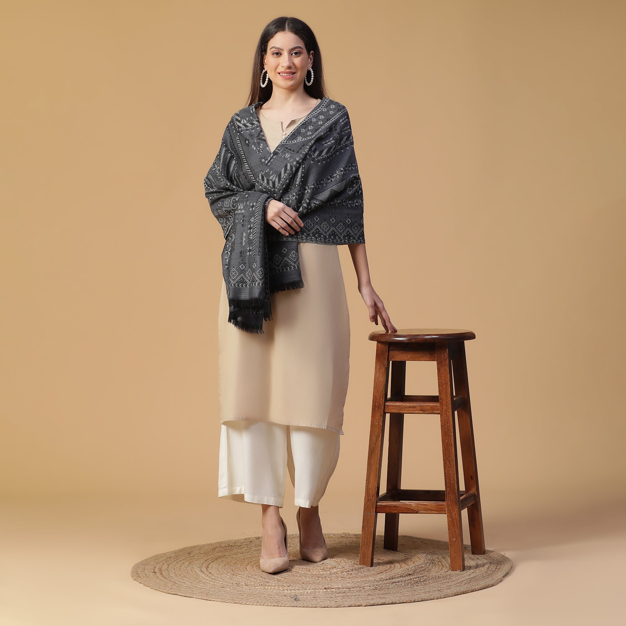 Stunning Mahi Design Woven Design Wool Shawl