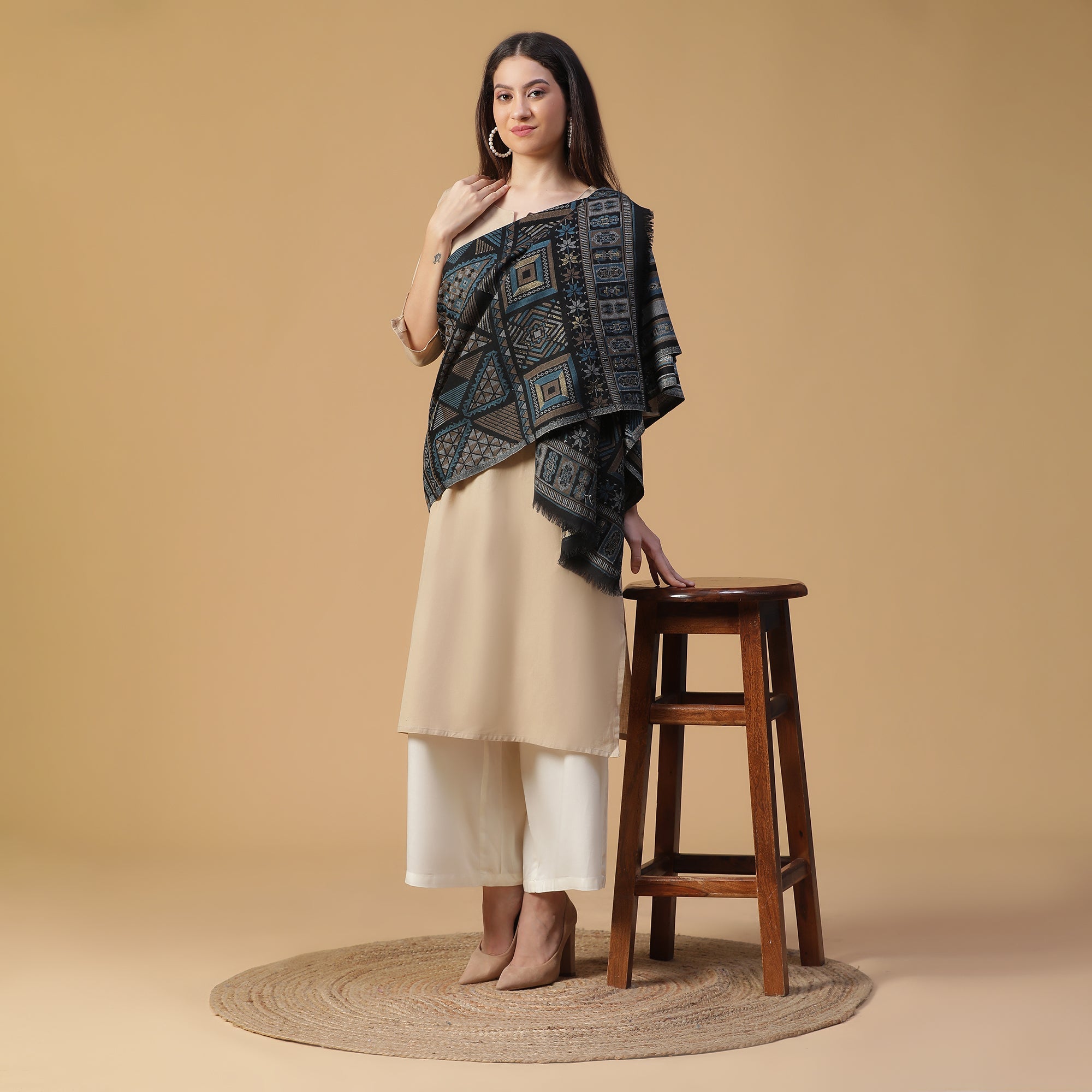 Exquisite Wool Woven Design Multicolor Shawl