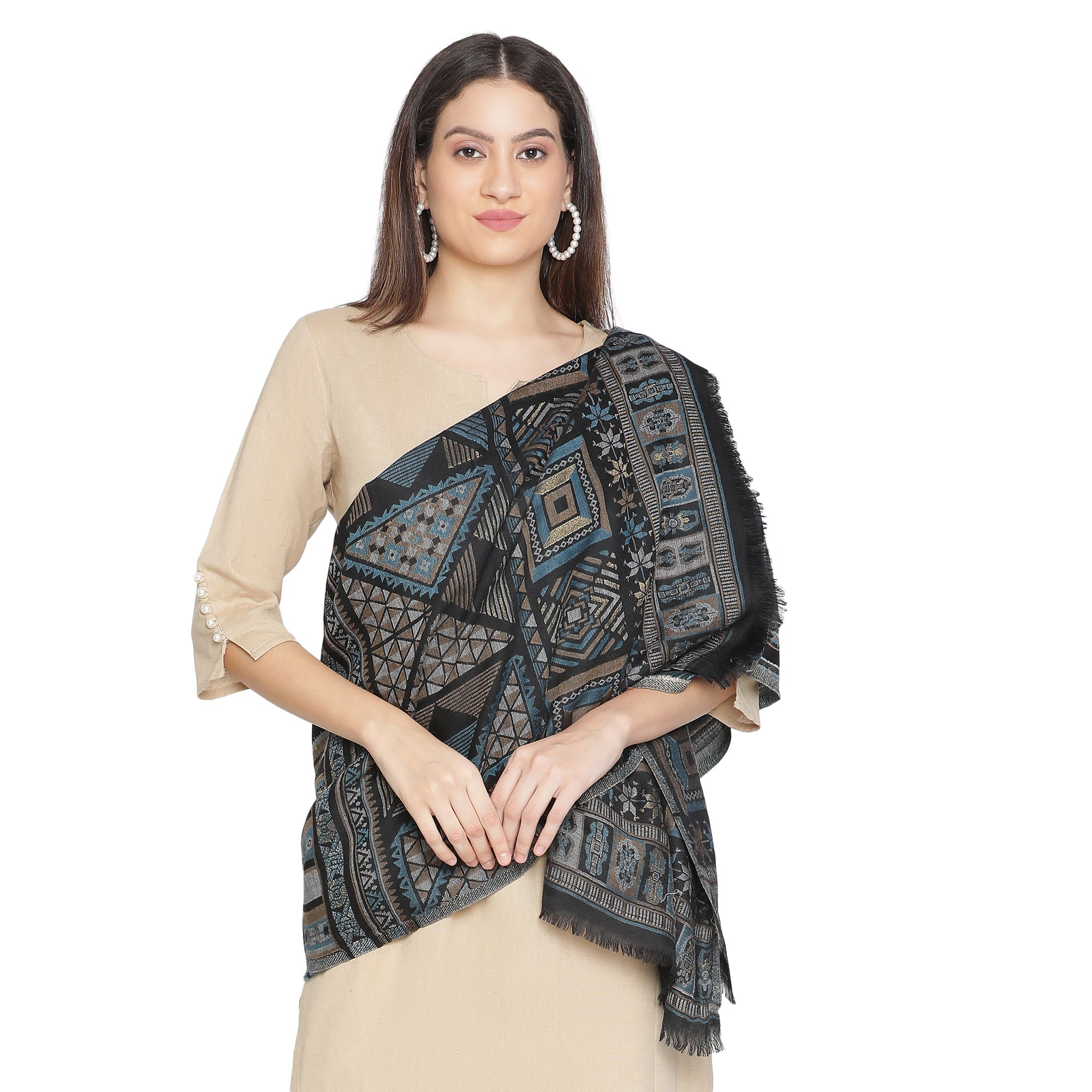 Exquisite Wool Woven Design Multicolor Shawl