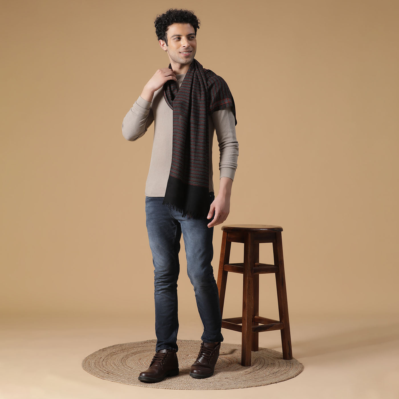 Border Variant Wool Cashmere Men Muffler - Main Image