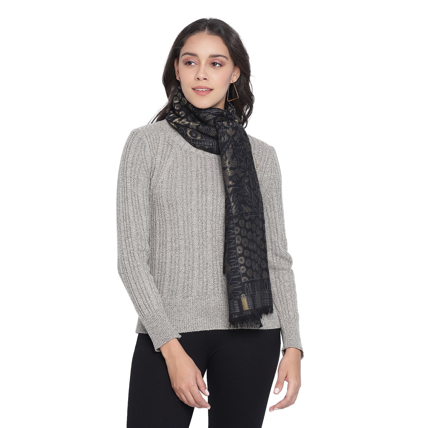 Geo Paisley Black Woolen Stole