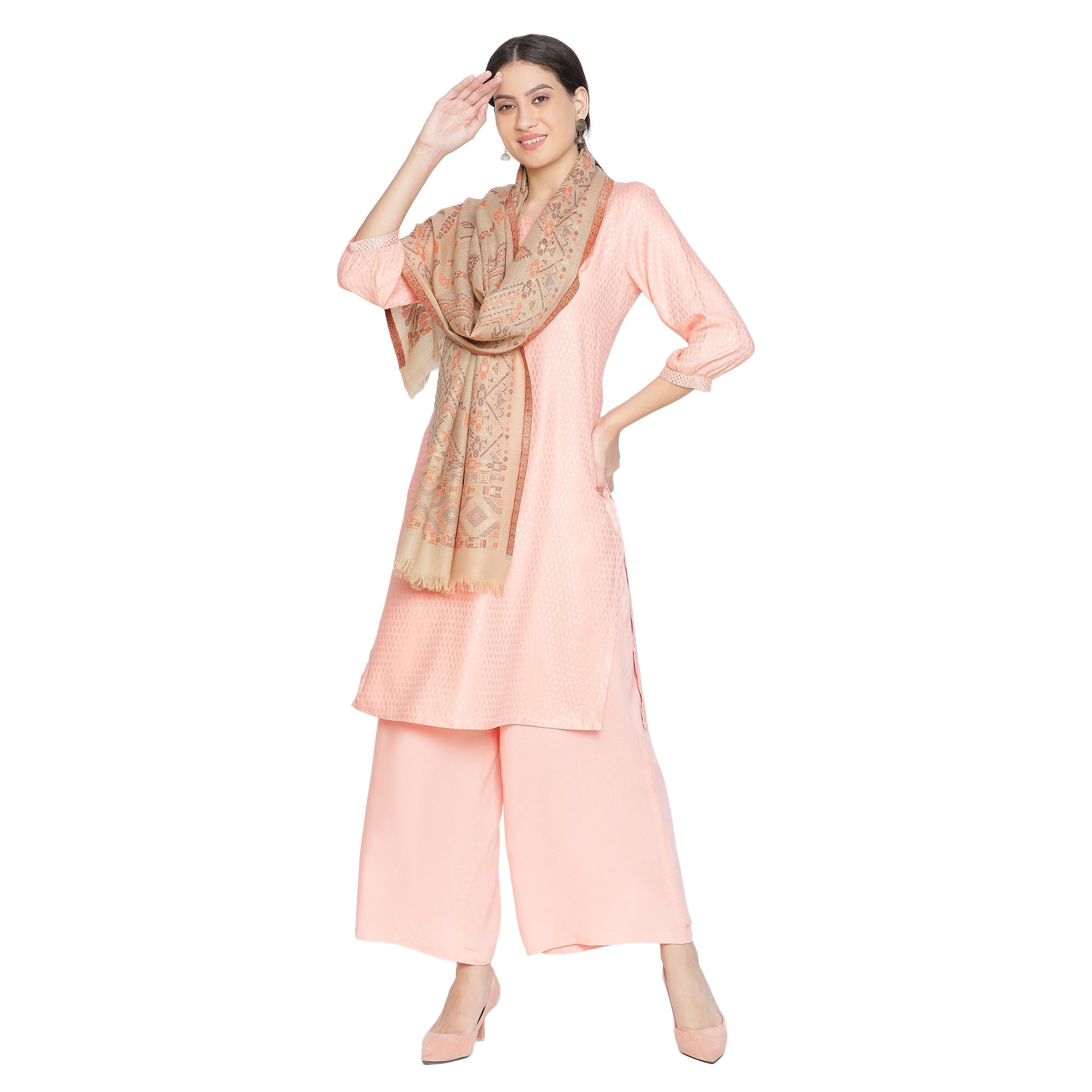 Siya Creamy Woven Design Opulence Wool Stole