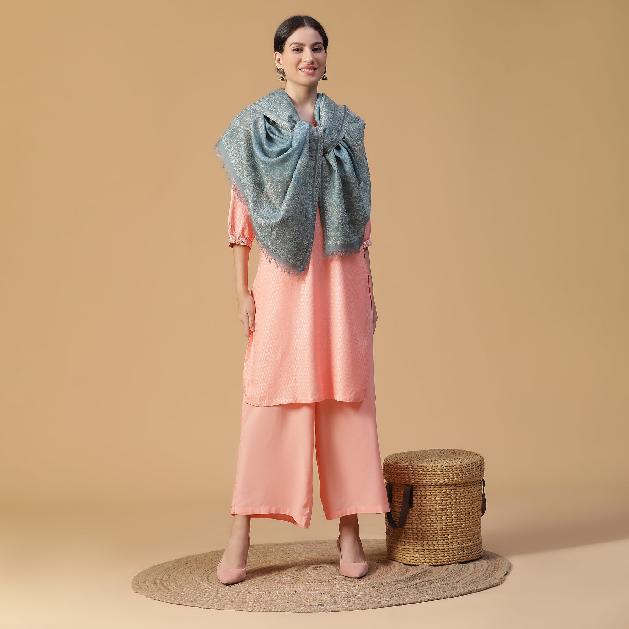 Rafat Gleaming Woven Design Wool Stole