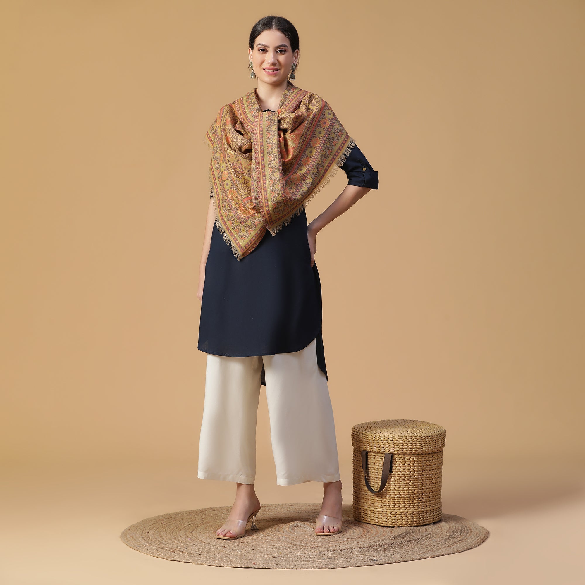 Shifa Sparkling Wool Woven Design Stole