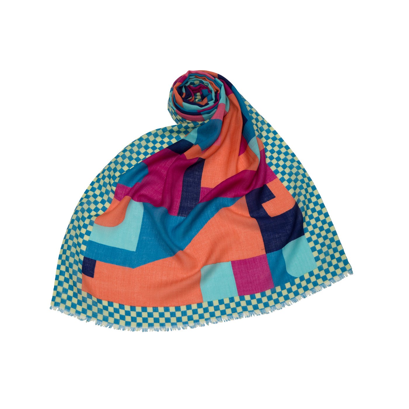 Checker Patch Printed Wool Stole