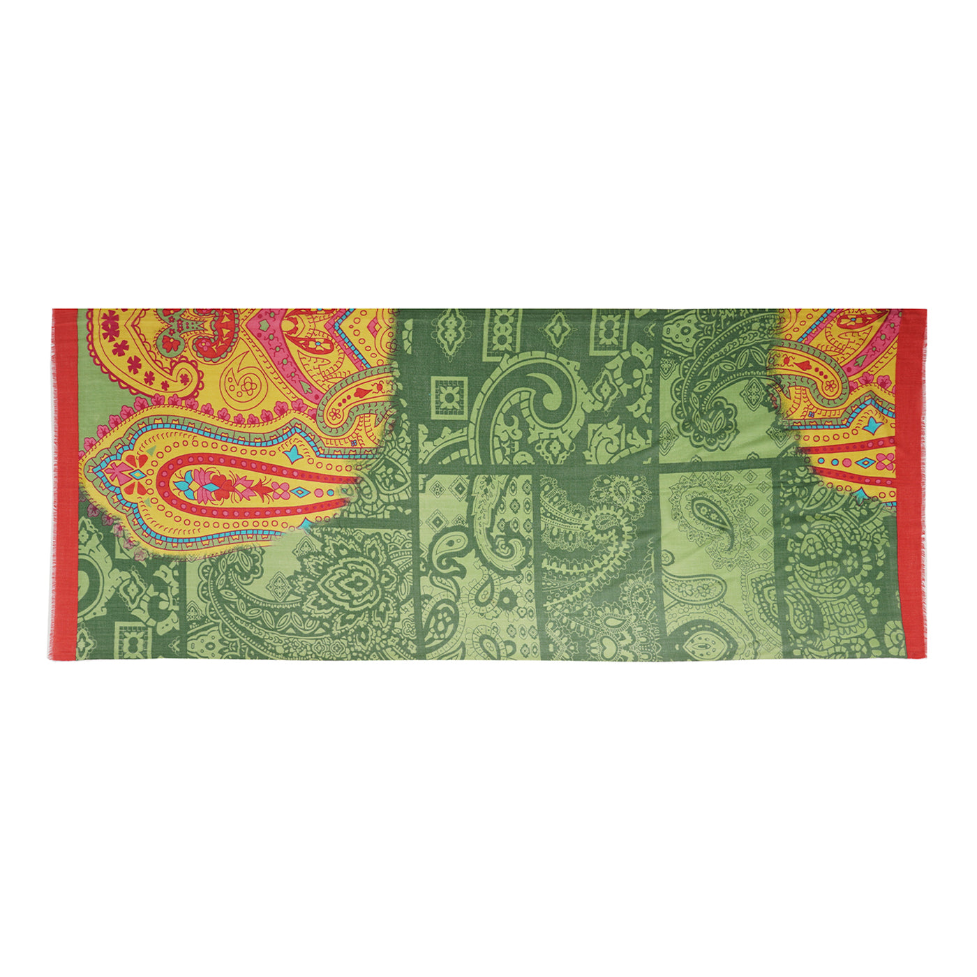 Green Paisley Printed Woolen Stole