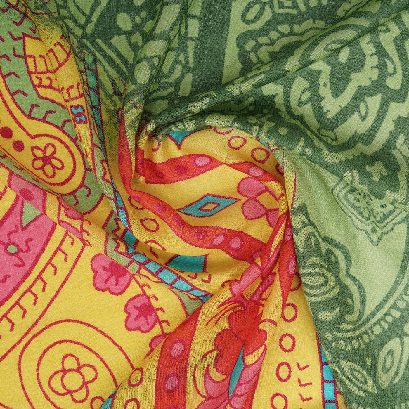 Green Paisley Printed Woolen Stole