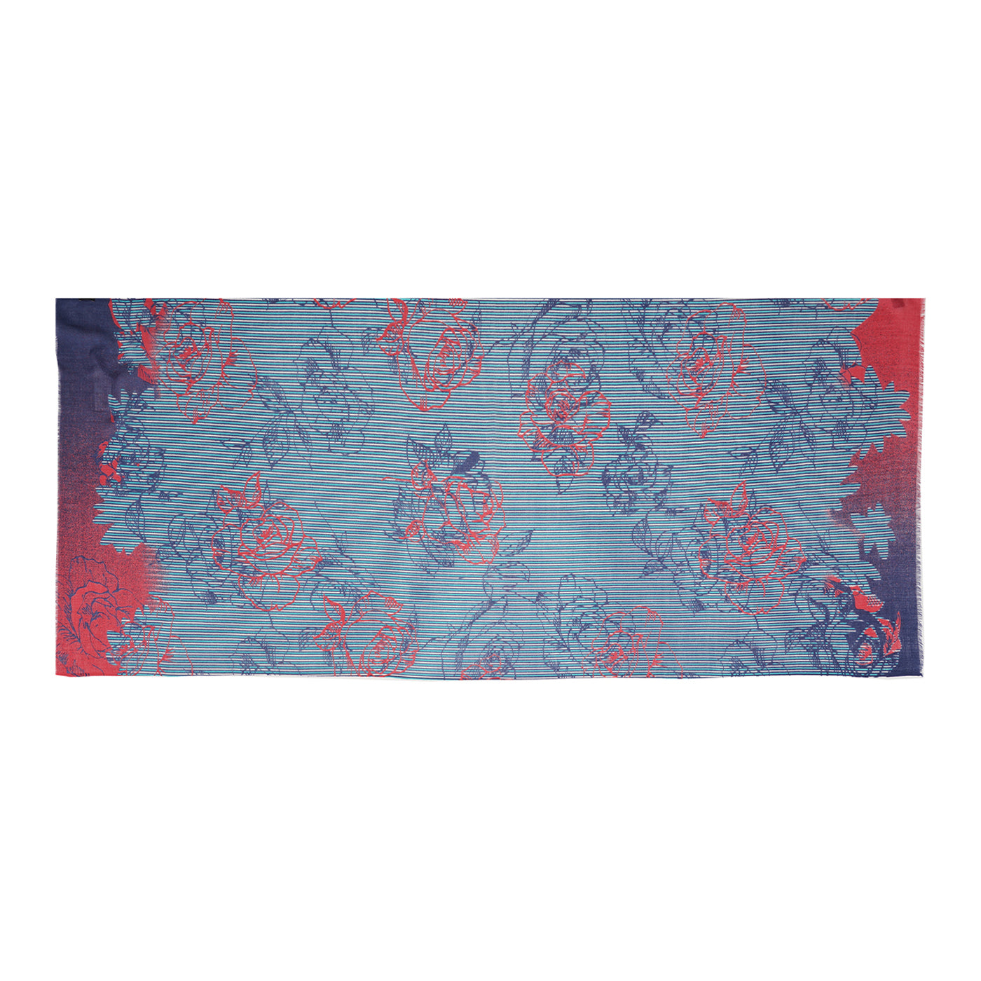 Blue Floral Striped Printed Design Woolen Stole