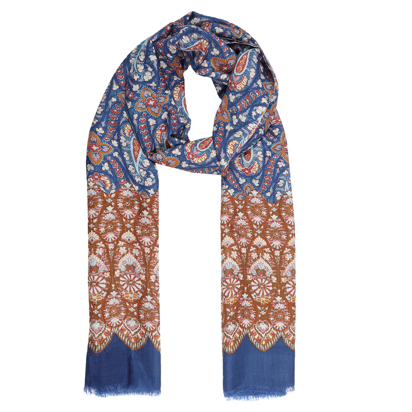 Blue printed woolen stole for ladies - Shingora