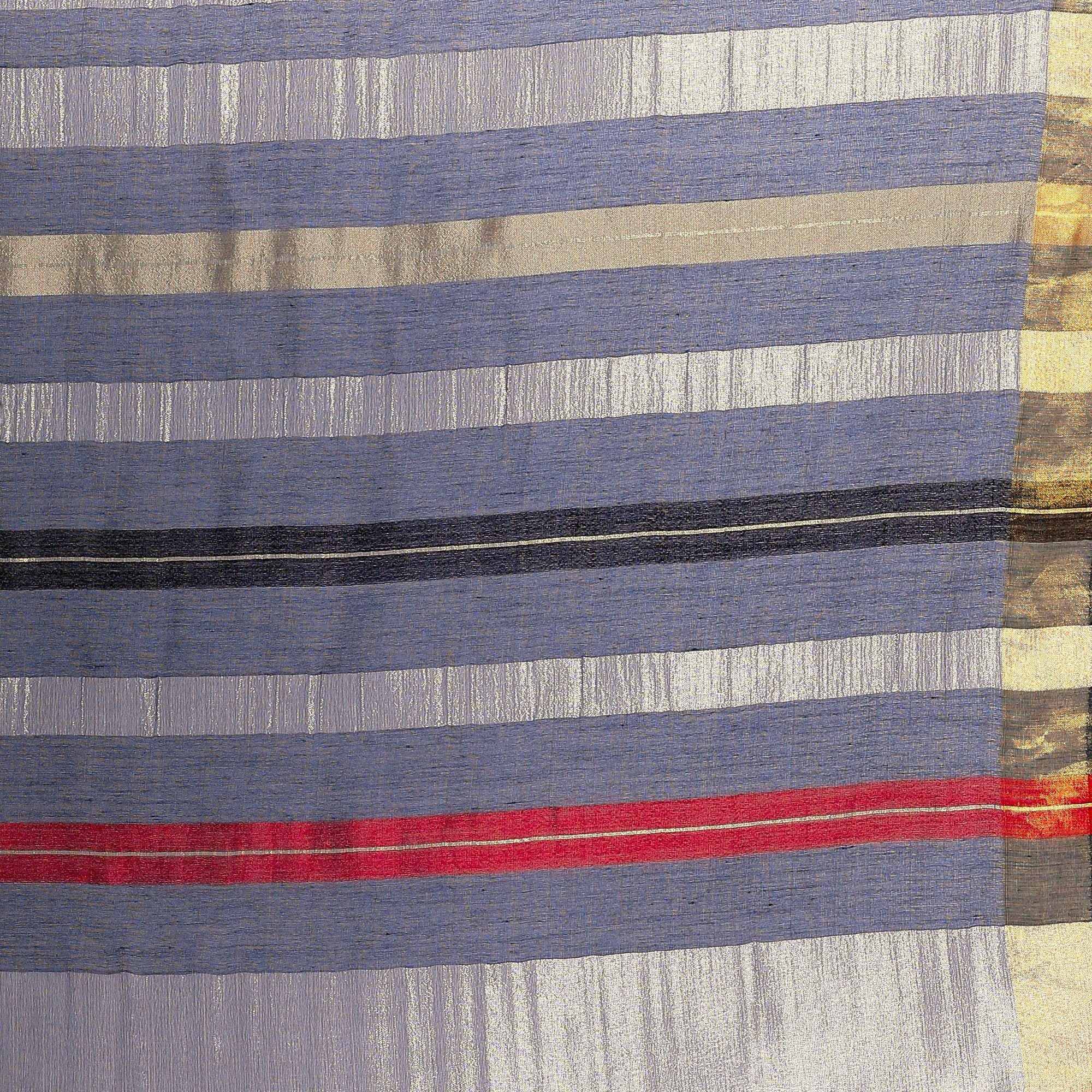 Striped Navy Blue Metallic Silk Dupatta