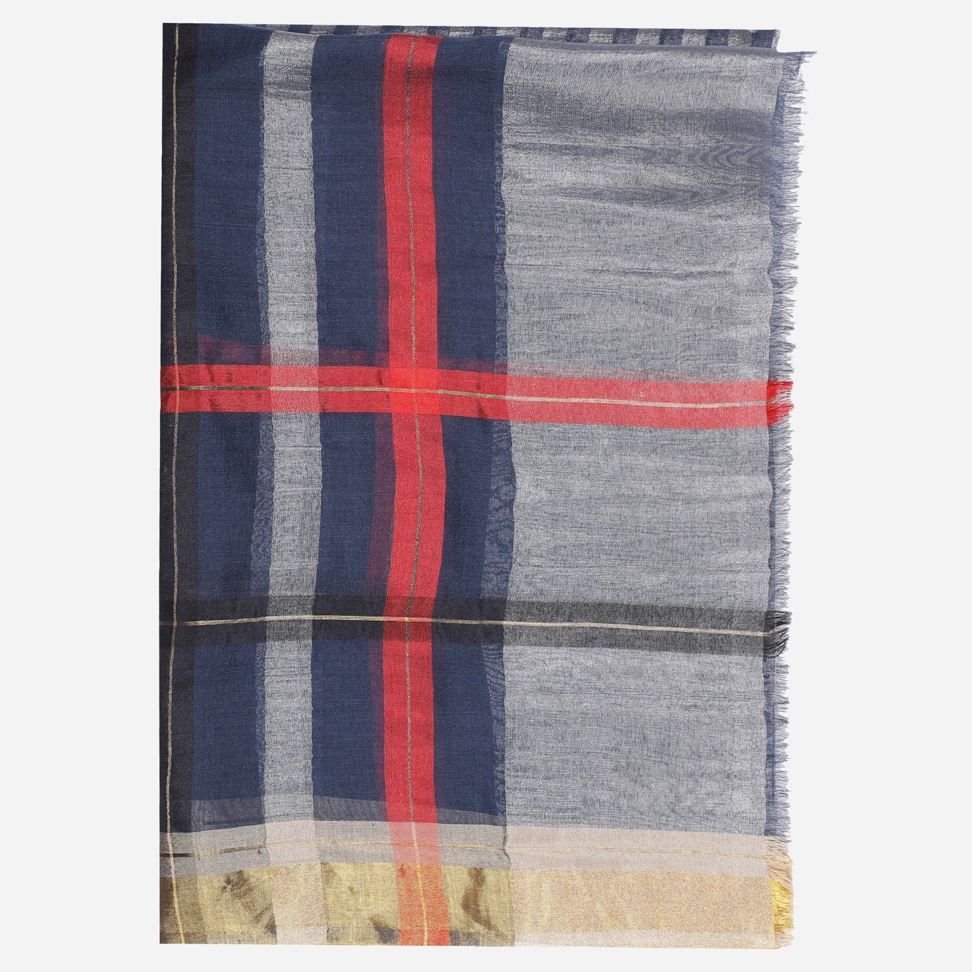 Striped Navy Blue Metallic Silk Dupatta