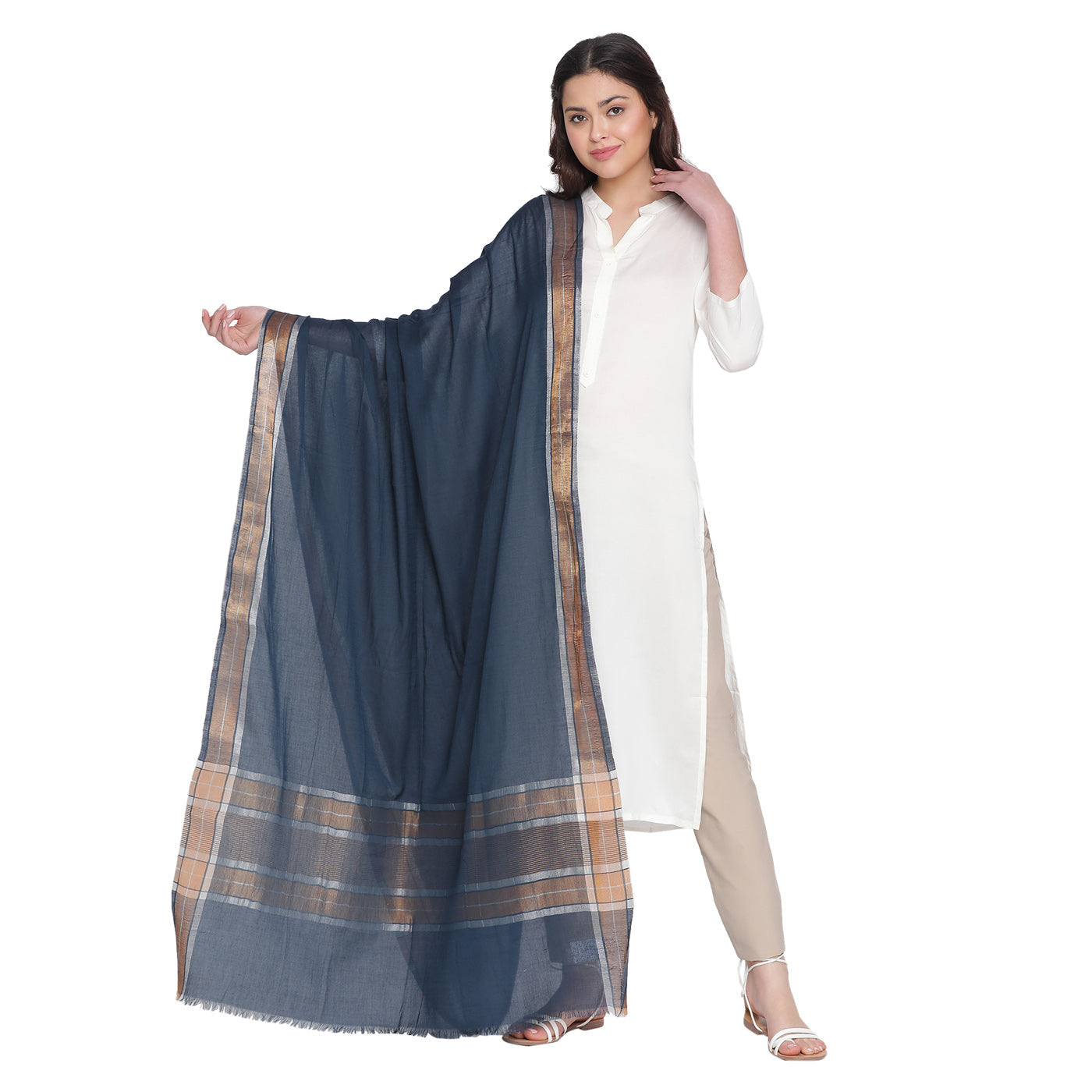 Blue Cotton Tencel Woven Dupatta