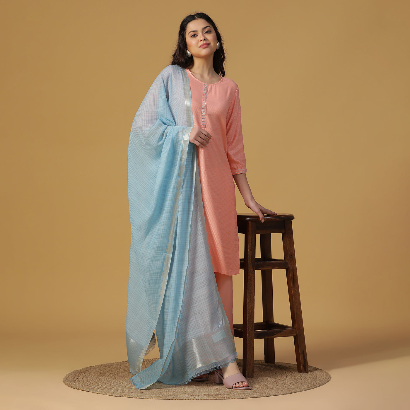 Sky Blue Silk Tencel Woven Dobby Dupatta