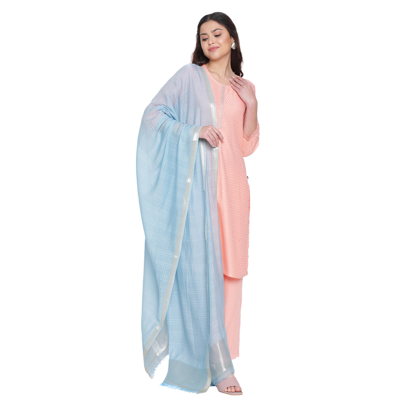 Sky Blue Silk Tencel Woven Dobby Dupatta