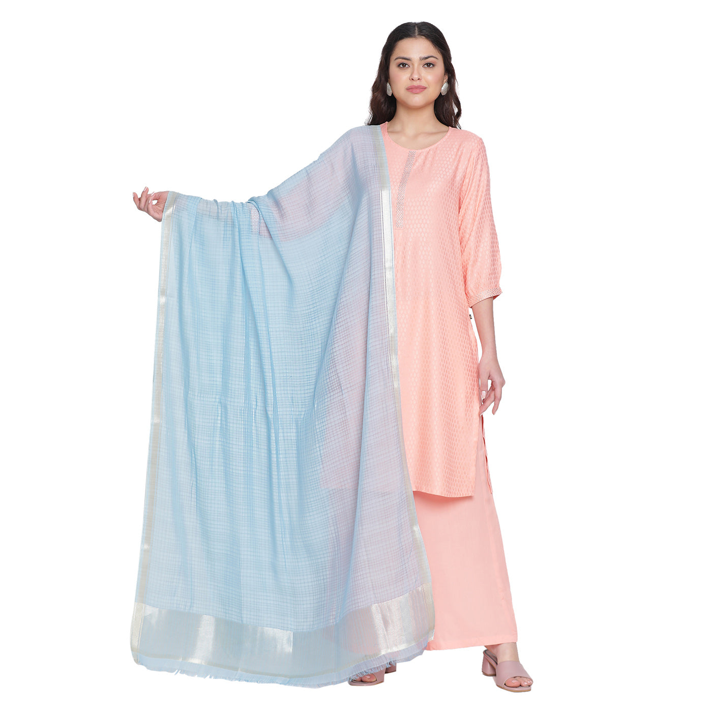 Sky Blue Silk Tencel Woven Dobby Dupatta
