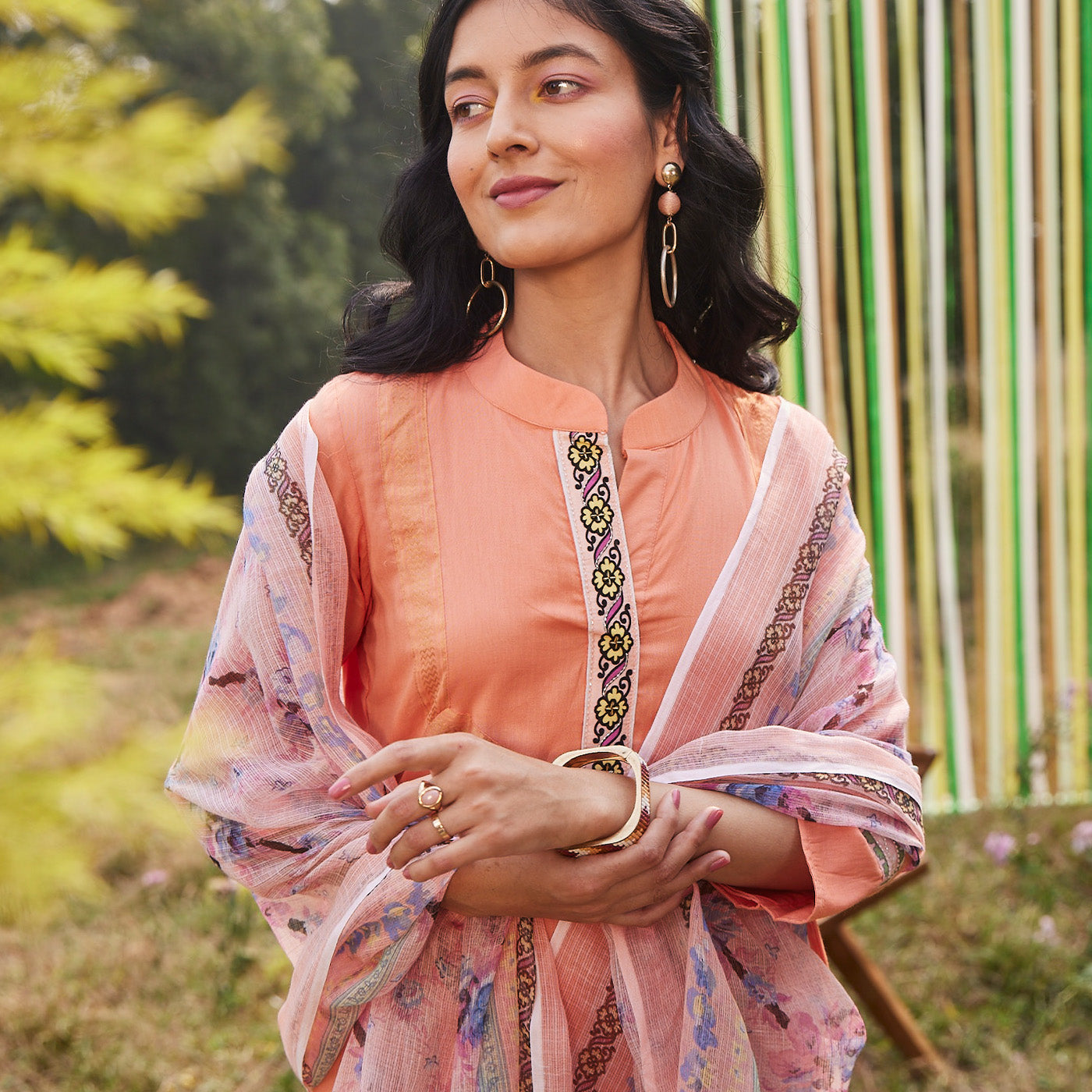 Polyamide Cotton Metallic Peach Dupatta