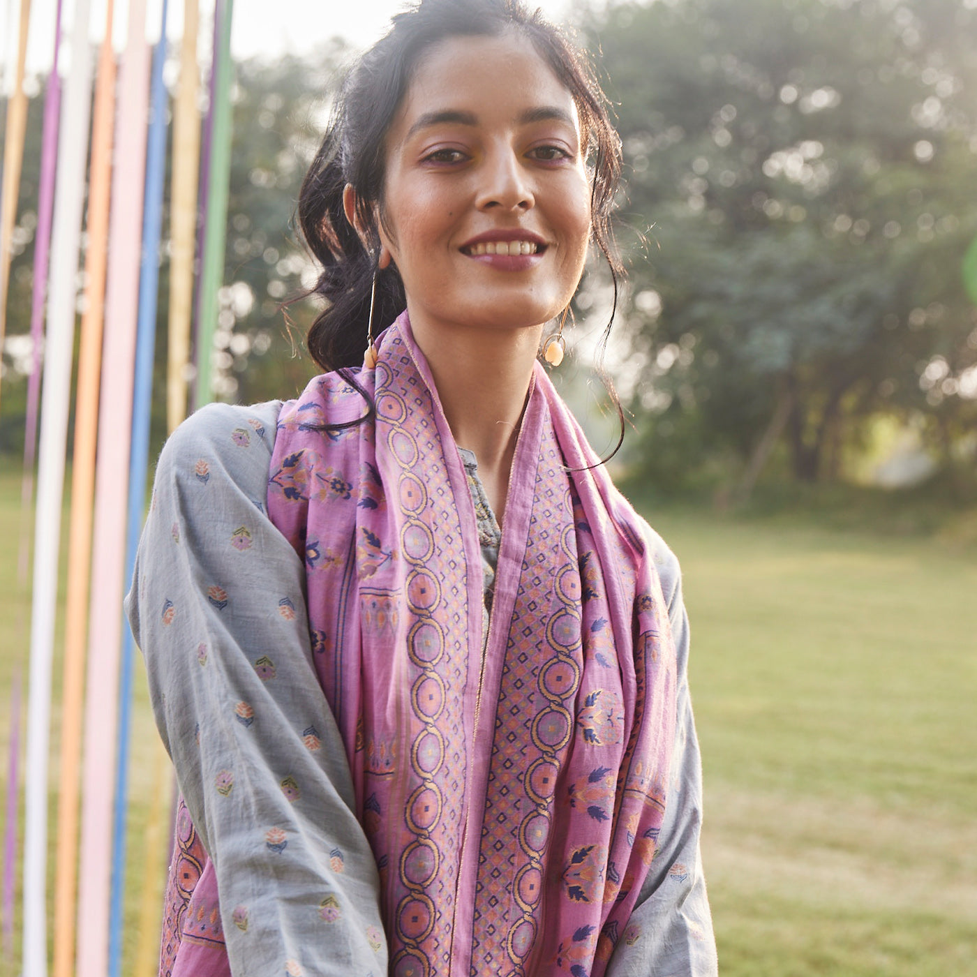 Woven Silk Tencel Blend Mauve Dupatta