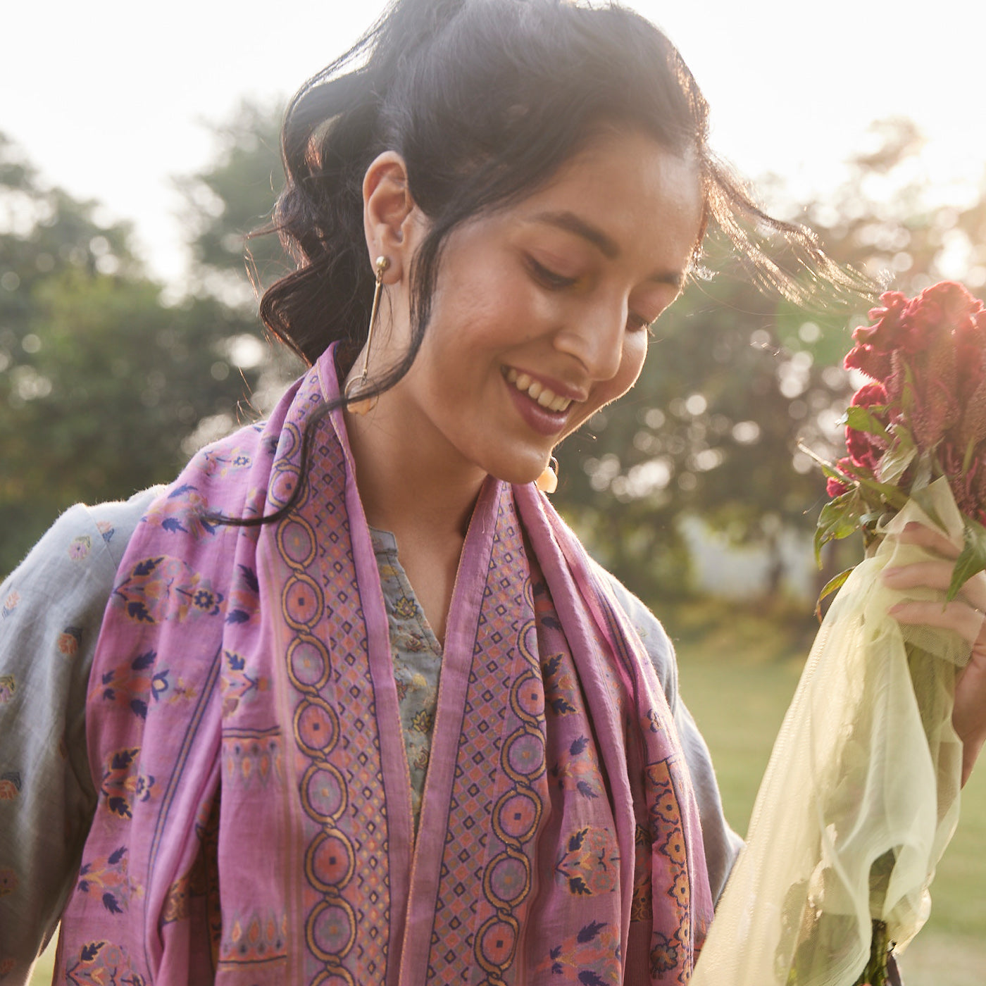 Woven Silk Tencel Blend Mauve Dupatta