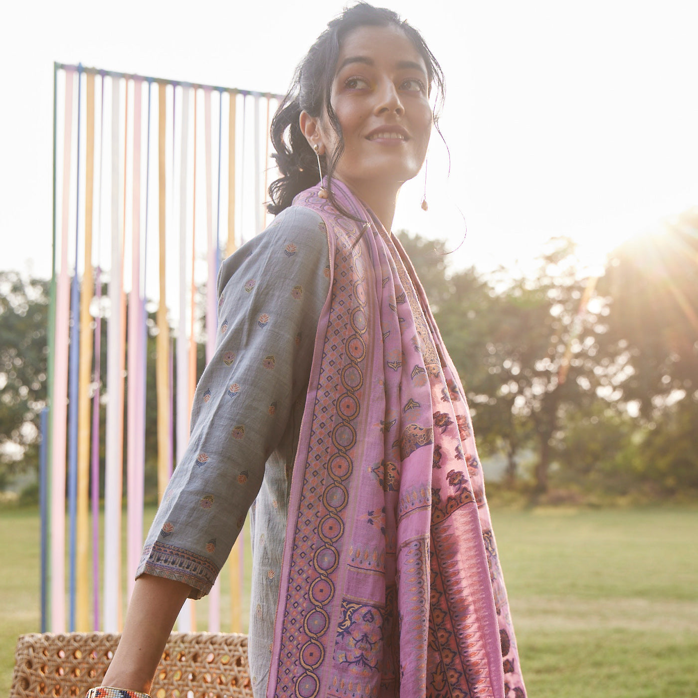 Woven Silk Tencel Blend Mauve Dupatta