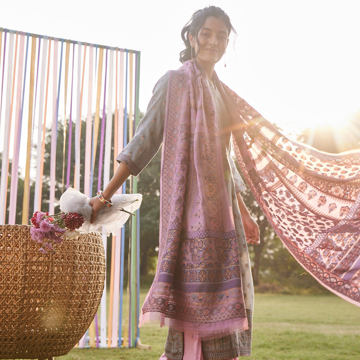 Woven Silk Tencel Blend Mauve Dupatta