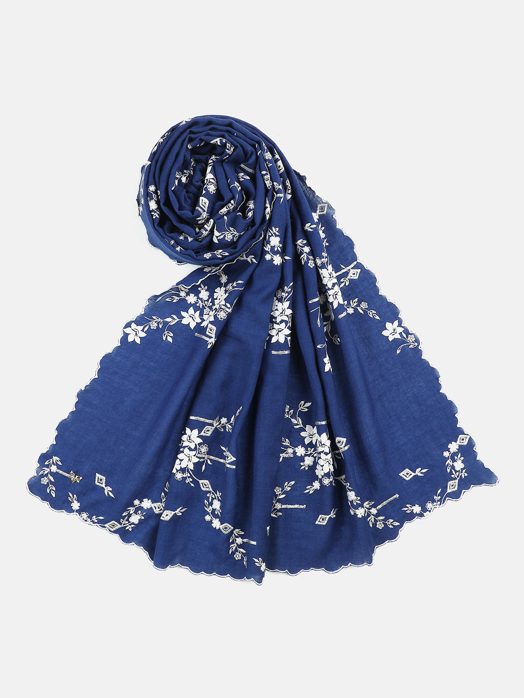 Lurex Embroidered Floral Pure Wool Shawl