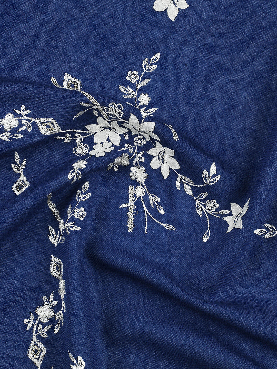 Lurex Embroidered Floral Pure Wool Shawl