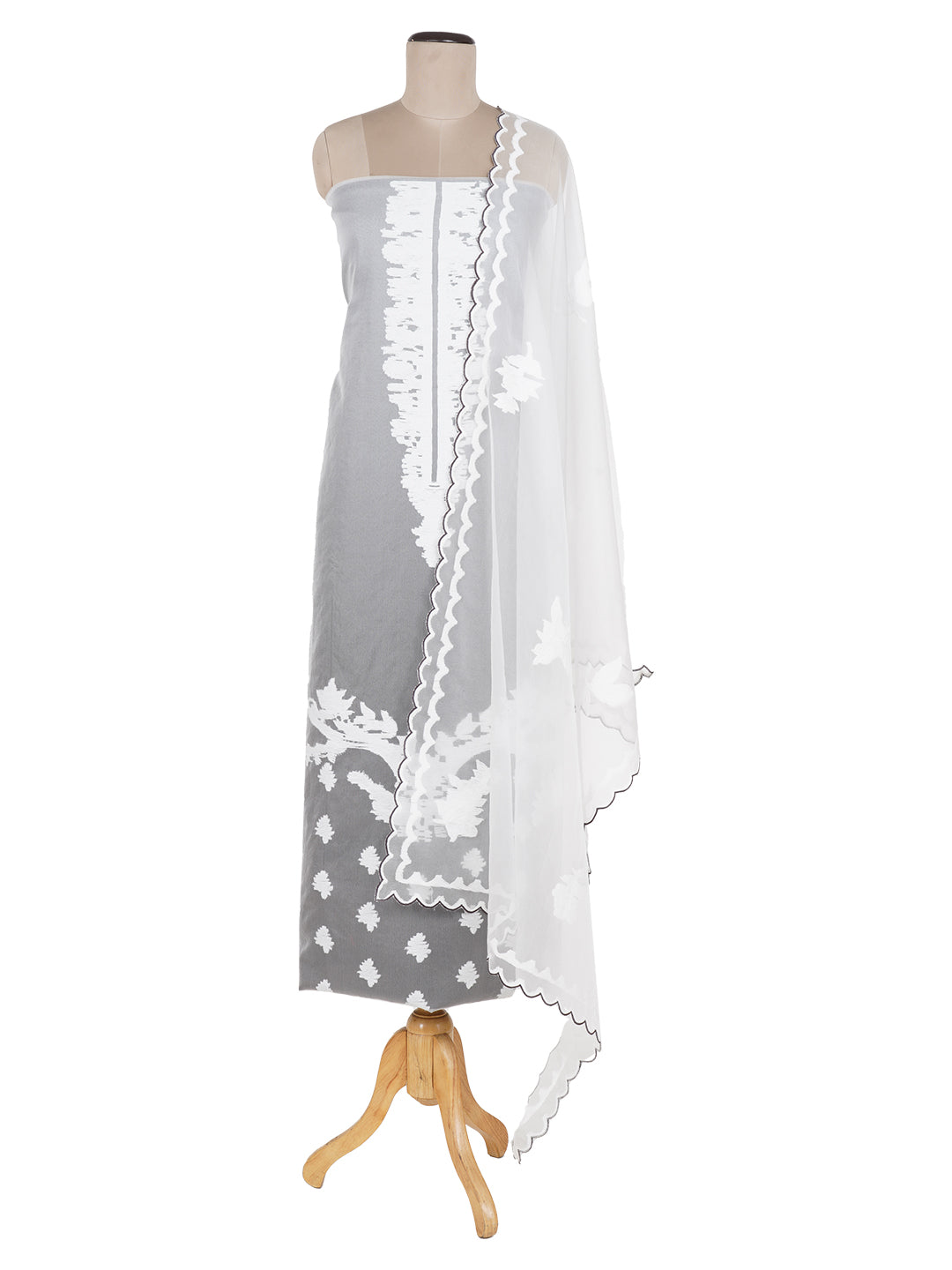 Vani:Guipure Lace Self Woven Design Unstitched Suit Set