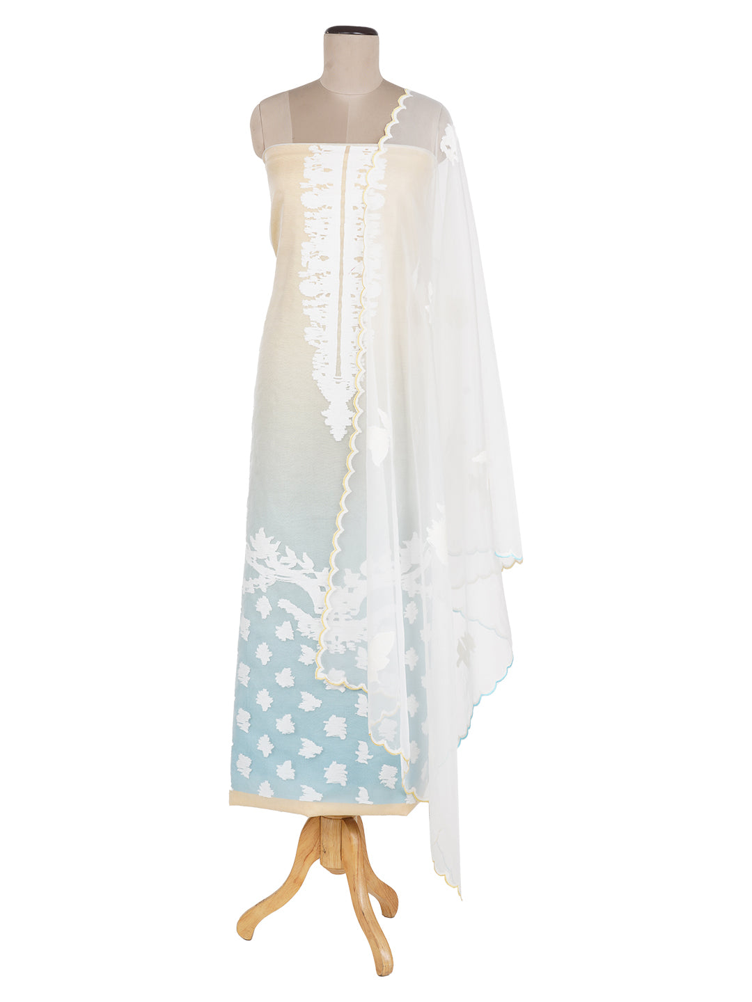 Vani:Guipure Lace Self Woven Design Unstitched Suit Set