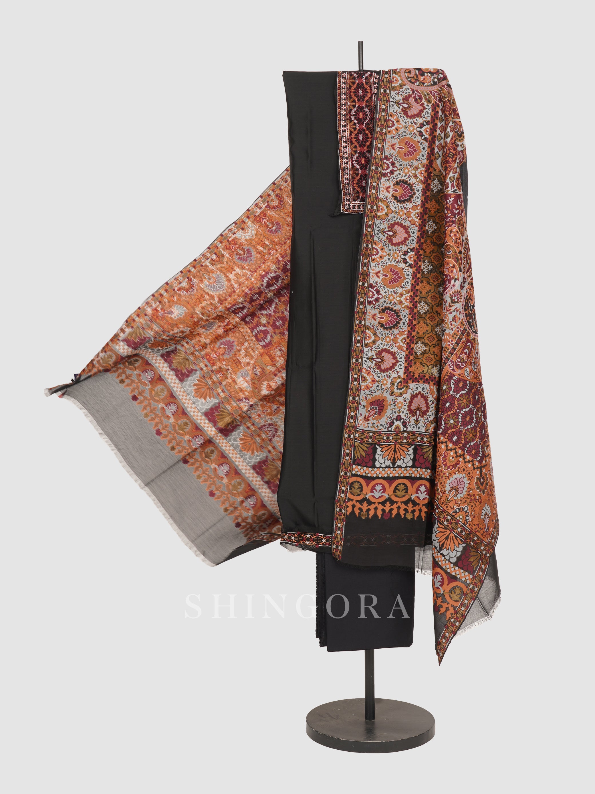 Saanjh: Jacquard Embroidered Unstitched Suit with Dupatta