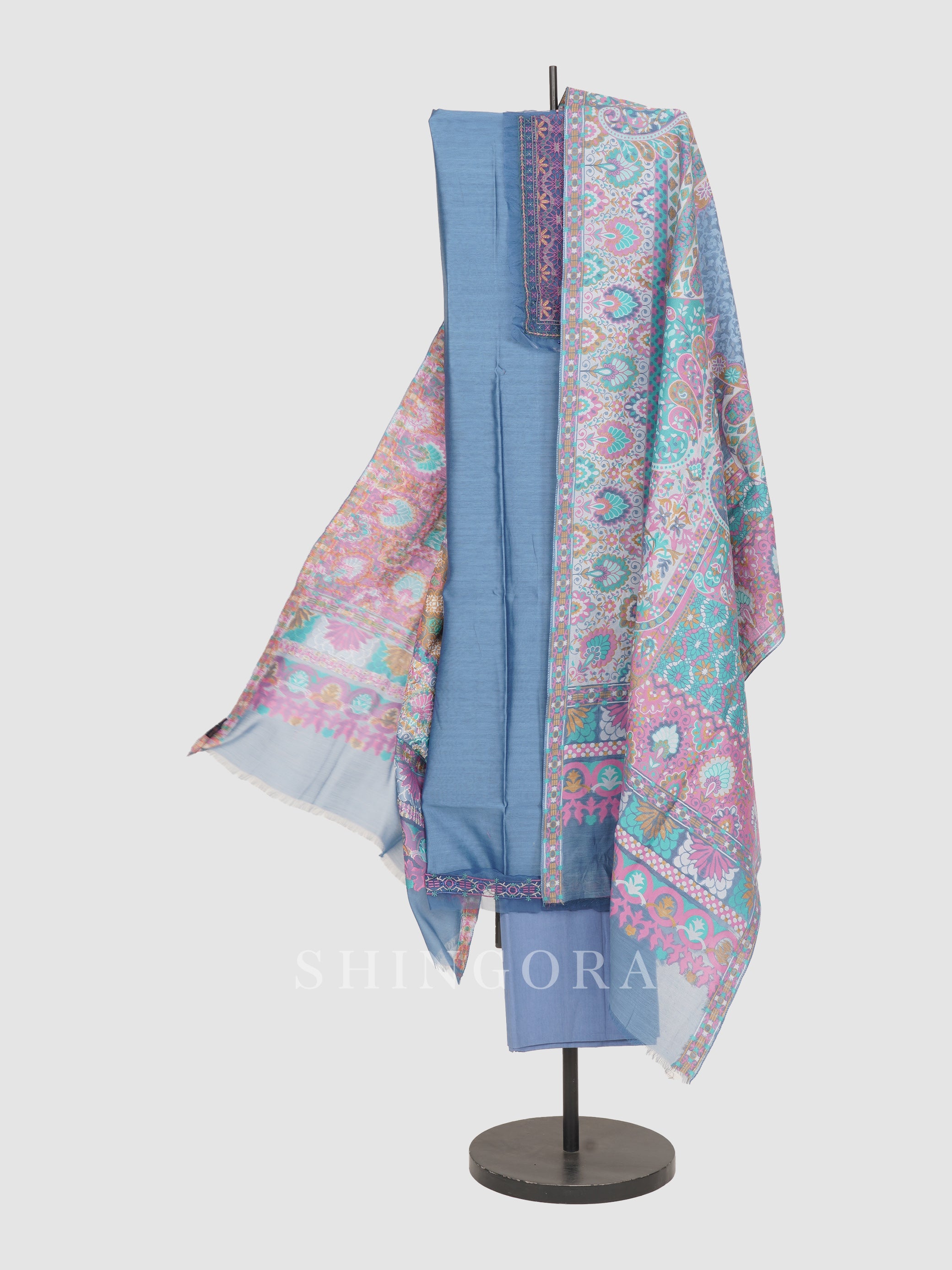 Saanjh: Jacquard Embroidered Unstitched Suit with Dupatta