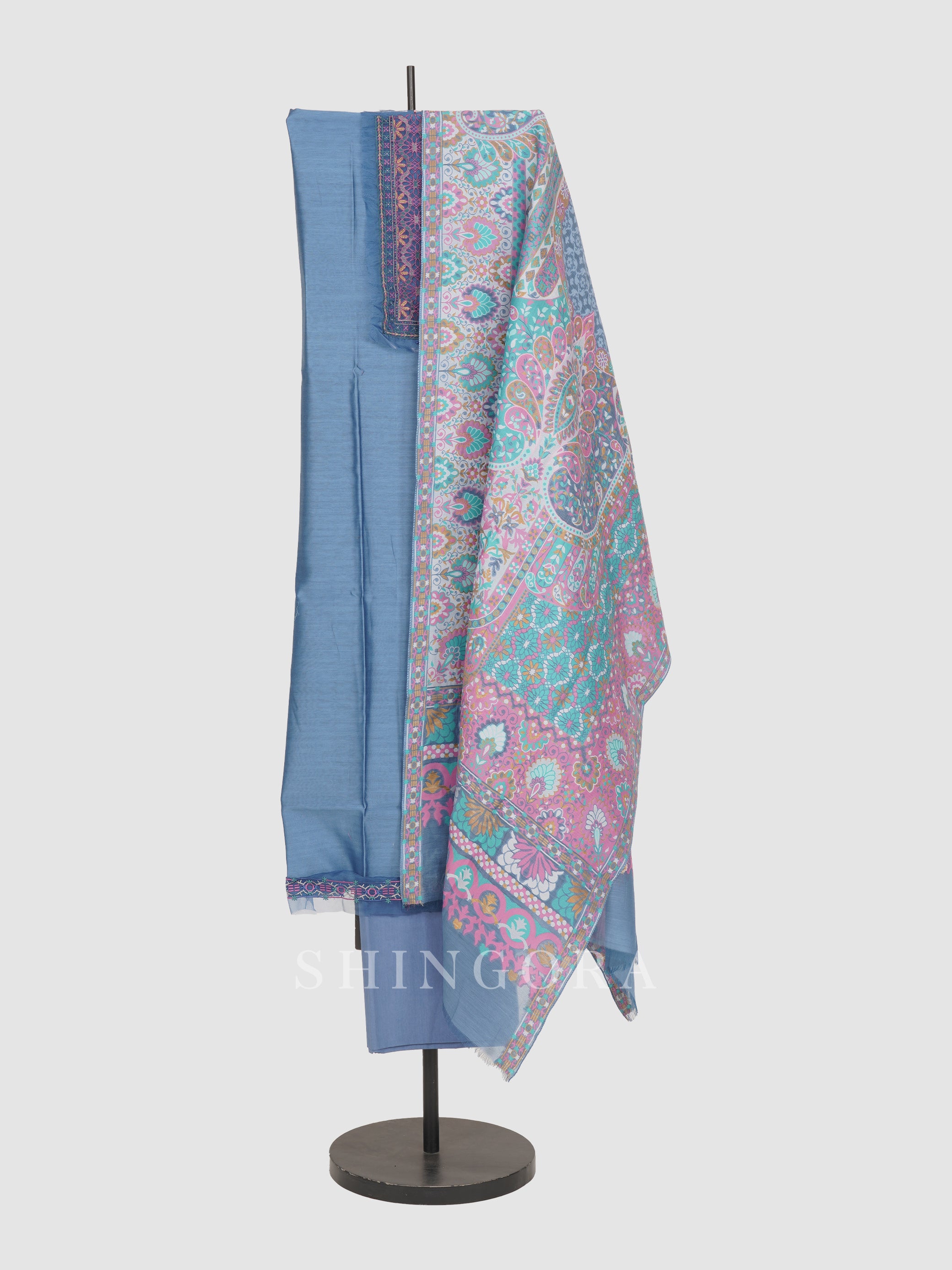 Saanjh: Jacquard Embroidered Unstitched Suit with Dupatta