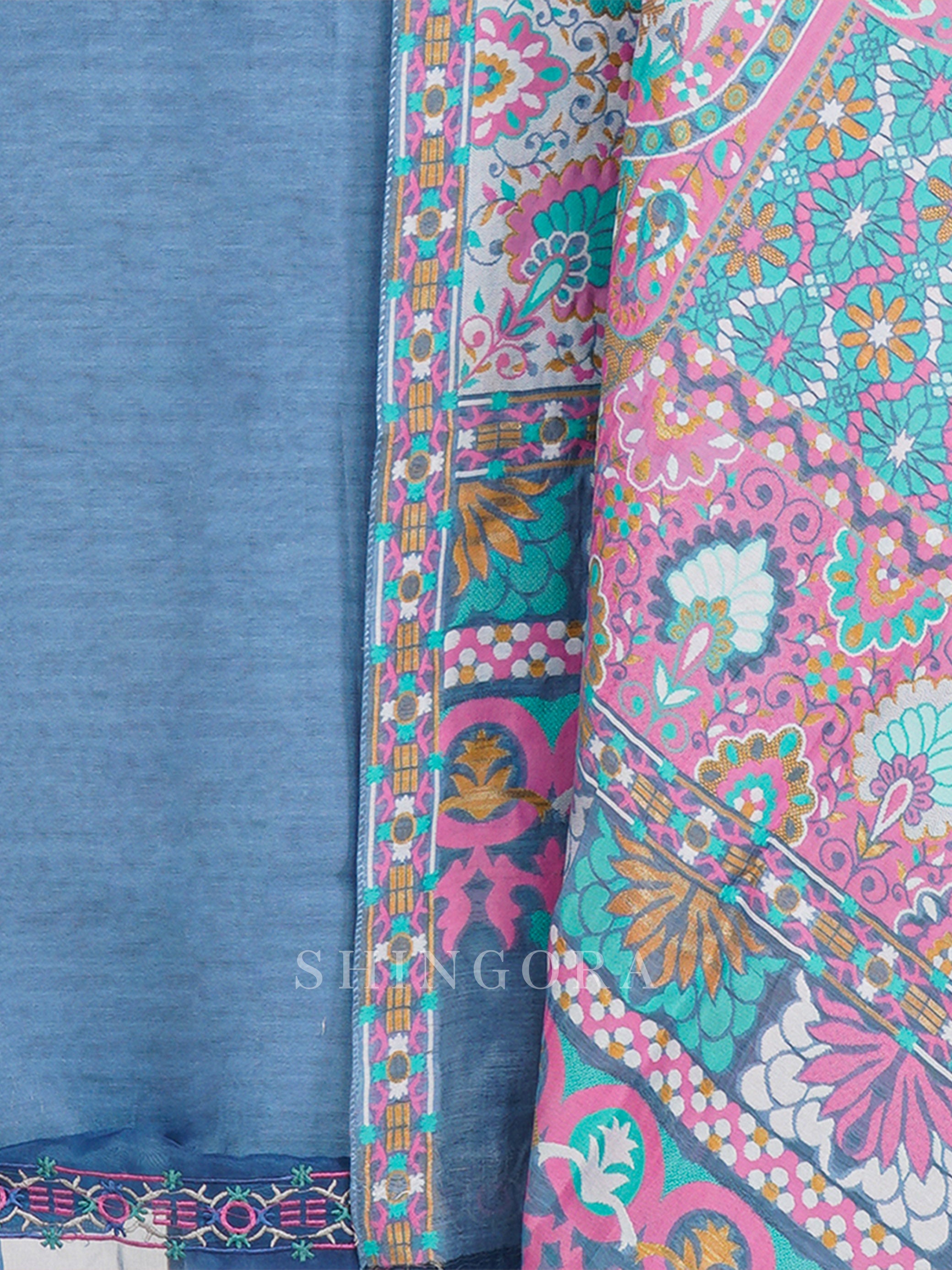 Saanjh: Jacquard Embroidered Unstitched Suit with Dupatta