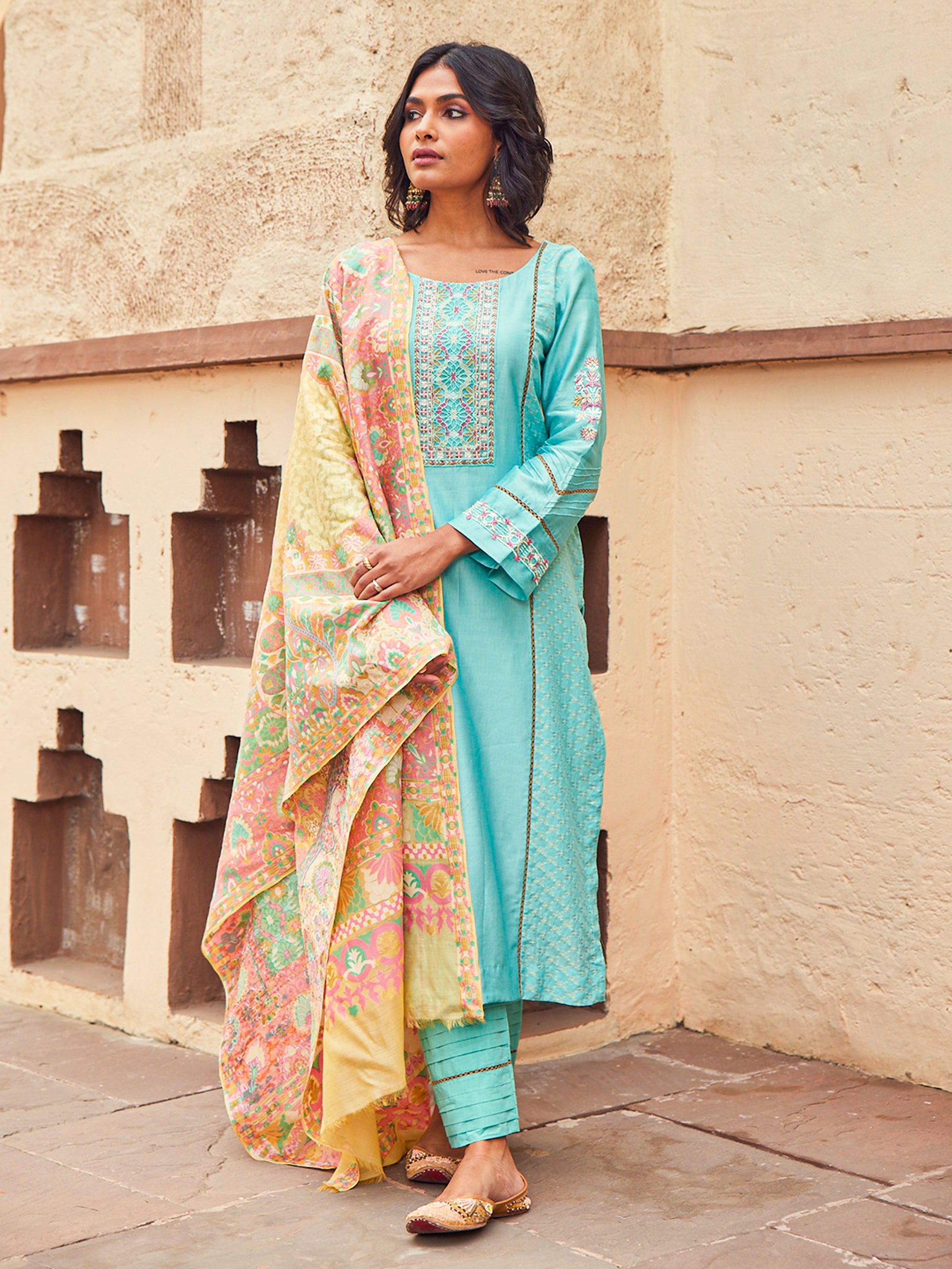 Saanjh: Jacquard Embroidered Unstitched Suit with Dupatta