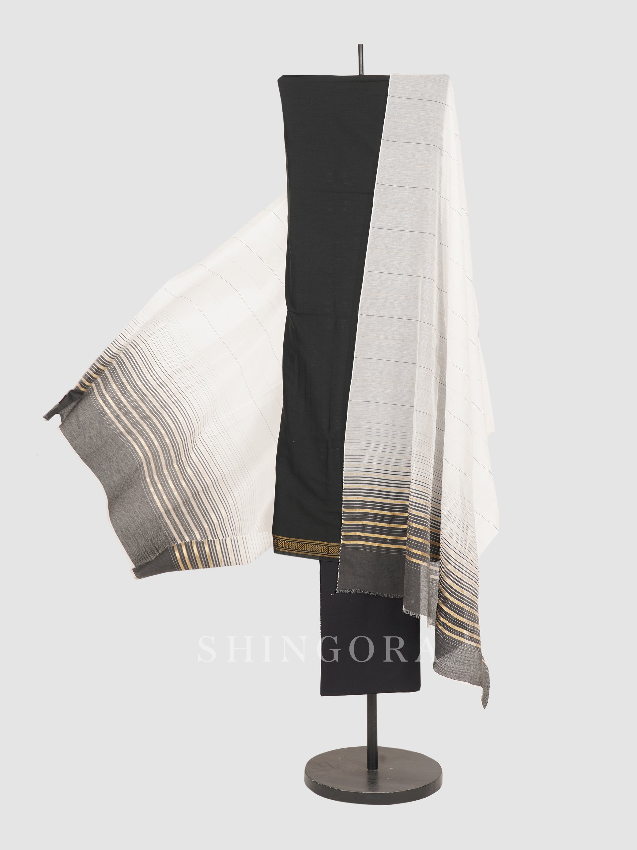 Nazakat: Cotton Unstitched Suit & Striped Dupatta