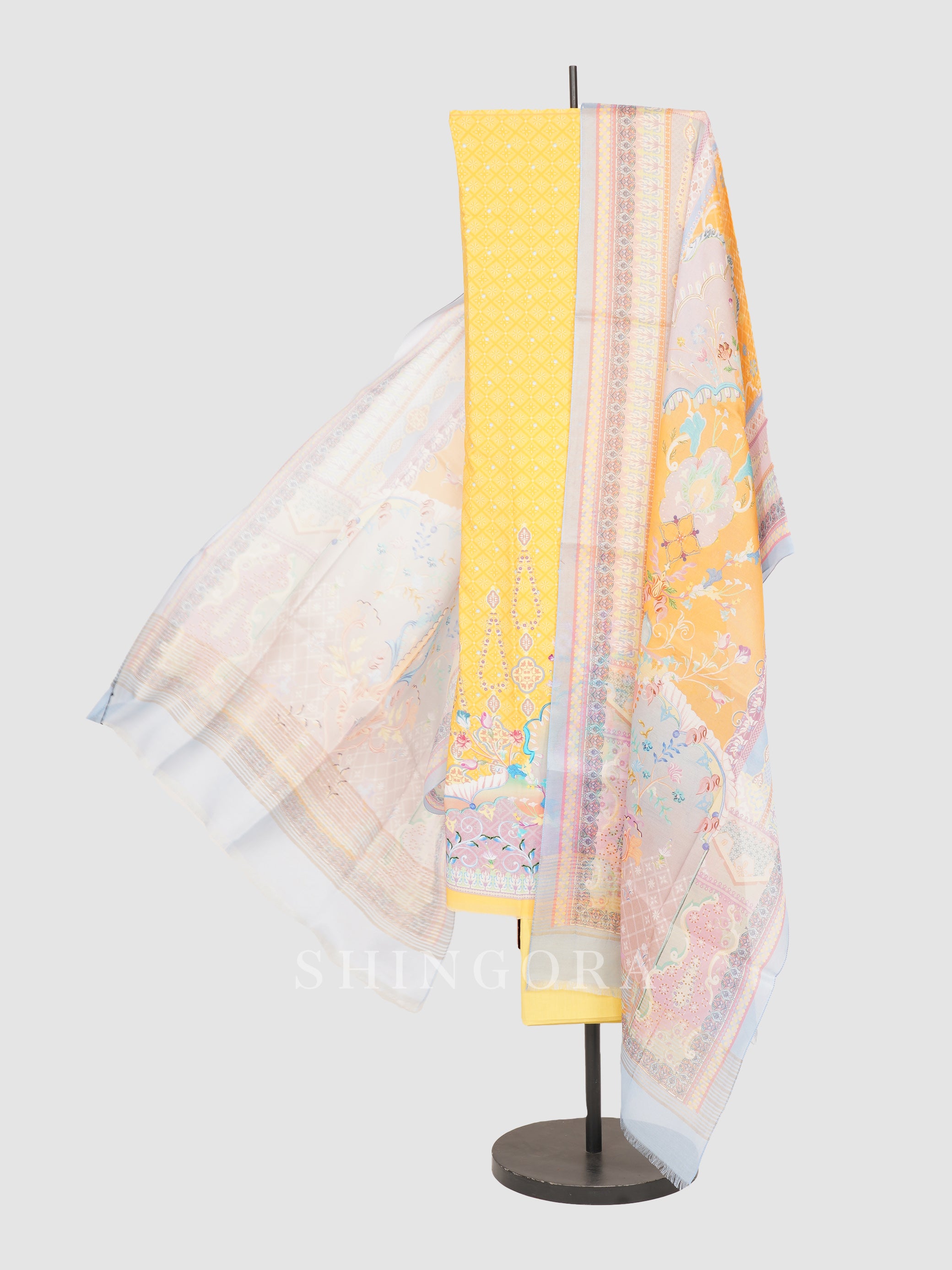 Nirja: Sapphire Cotton Wildflower Printed Unstitched Suit & Dupatta