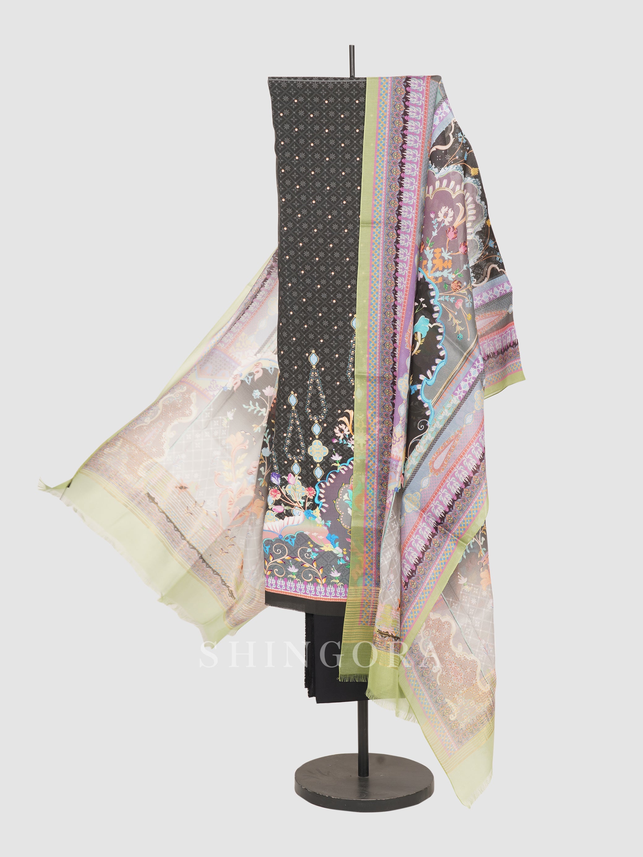 Nirja: Sapphire Cotton Wildflower Printed Unstitched Suit & Dupatta