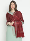 Mehr Stripped Maroon Wool Lurex Dobby Shawl