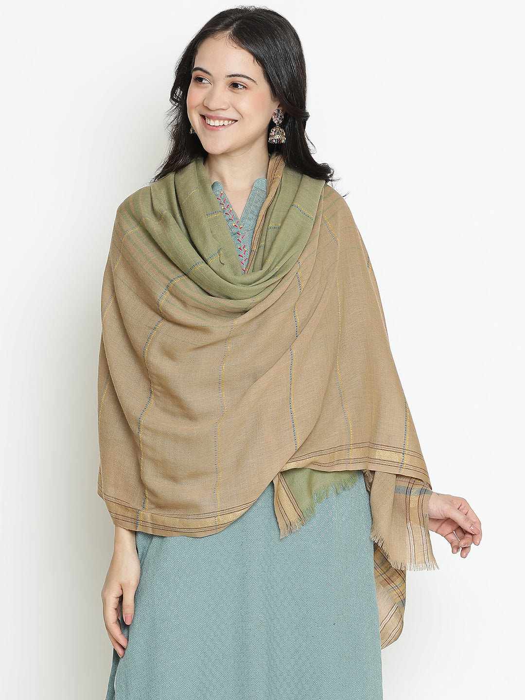 Whispers Weave-Striped Woolen Dobby Shawl