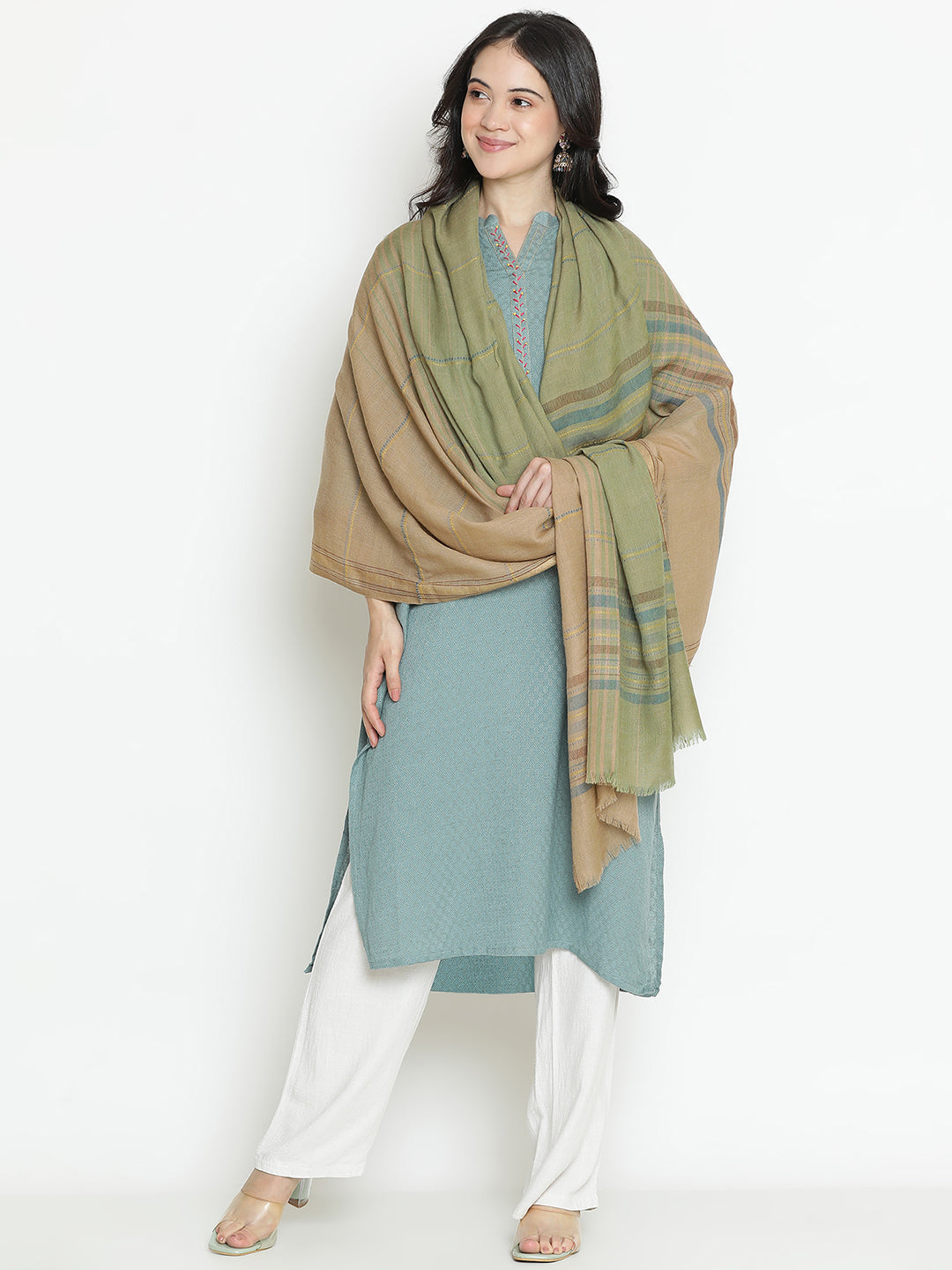 Whispers Weave-Striped Woolen Dobby Shawl