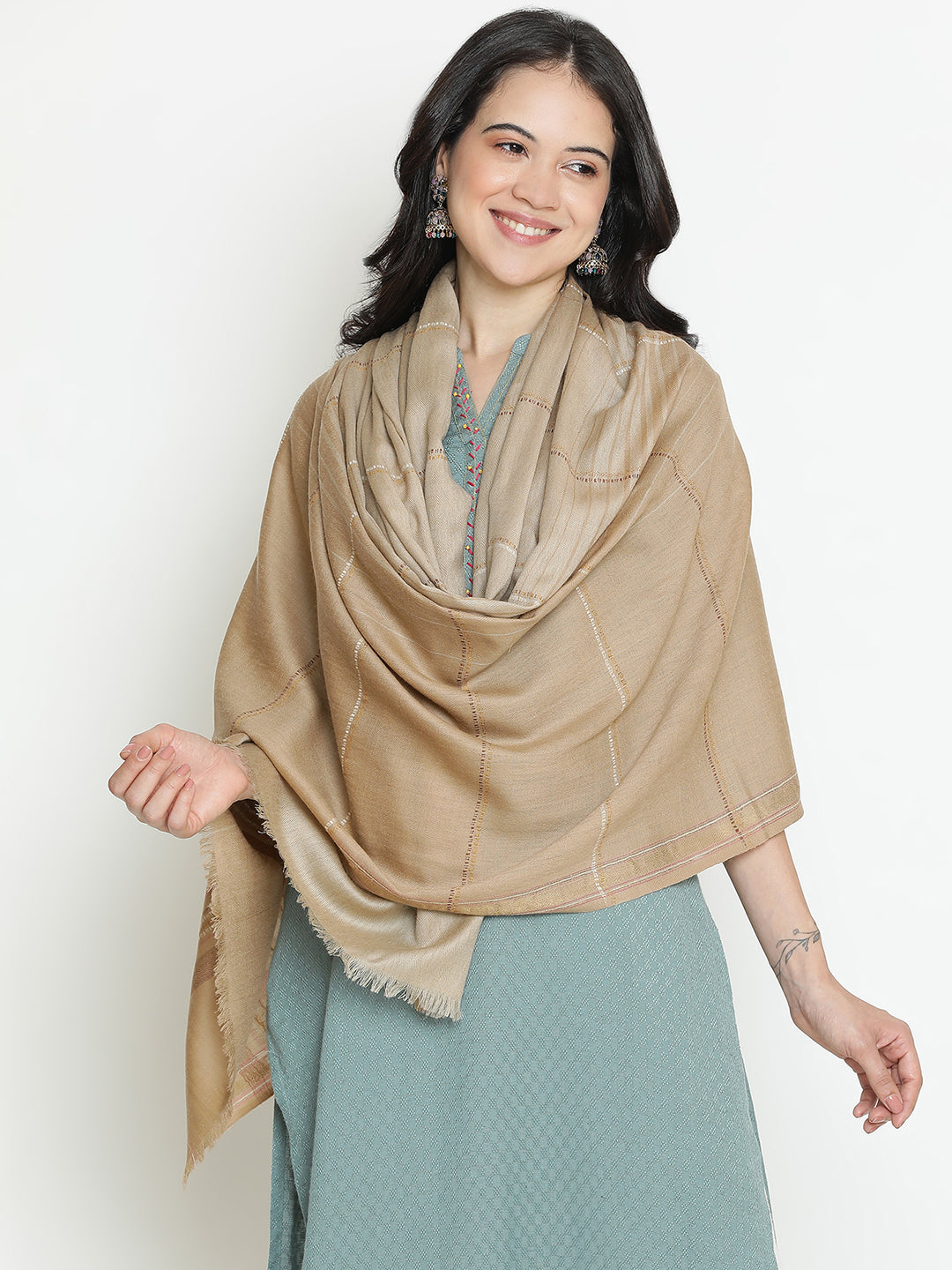Whispers Weave-Striped Woolen Dobby Shawl