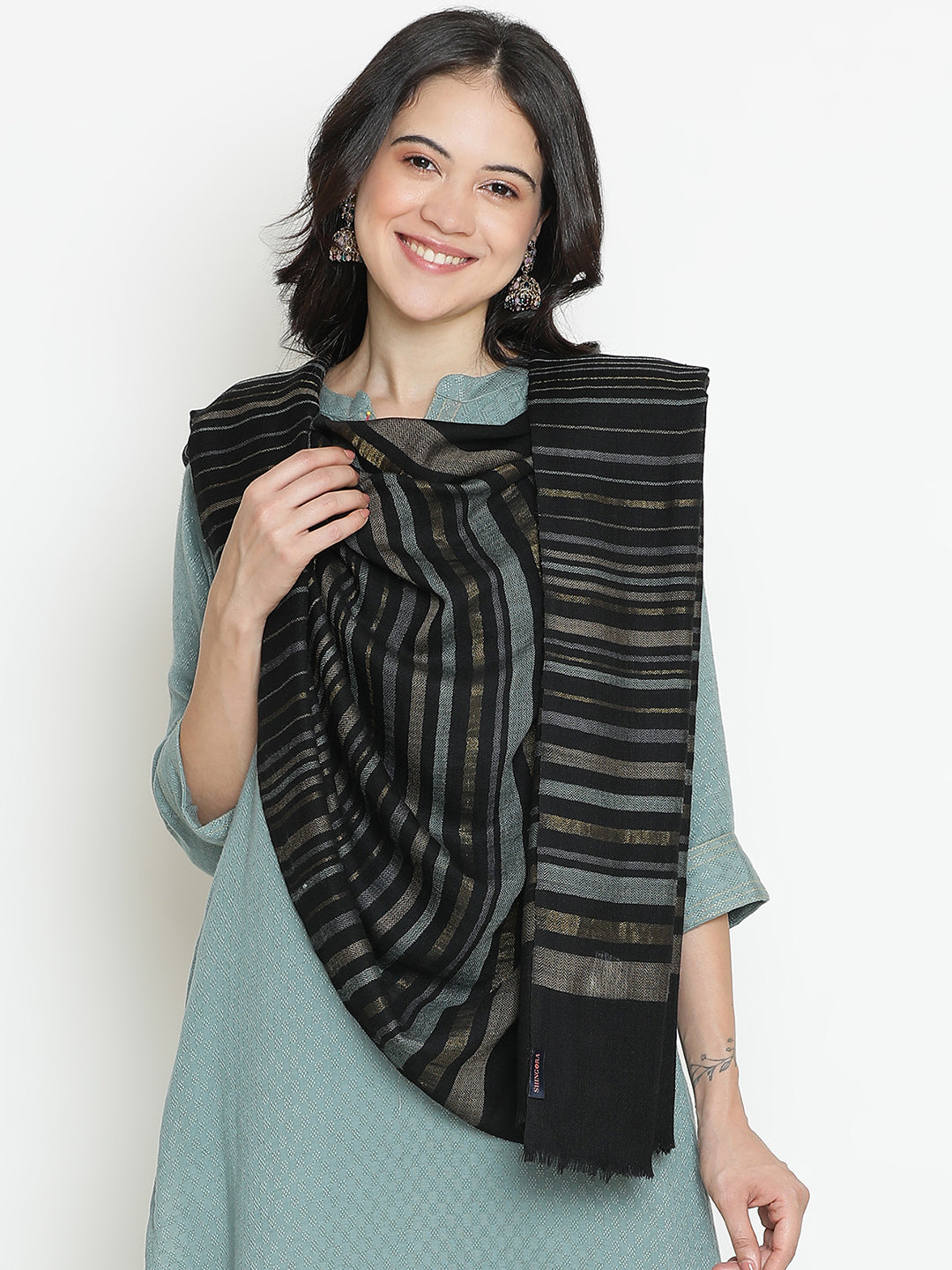 Serene Lines-Light Striped Woolen Dobby Shawl