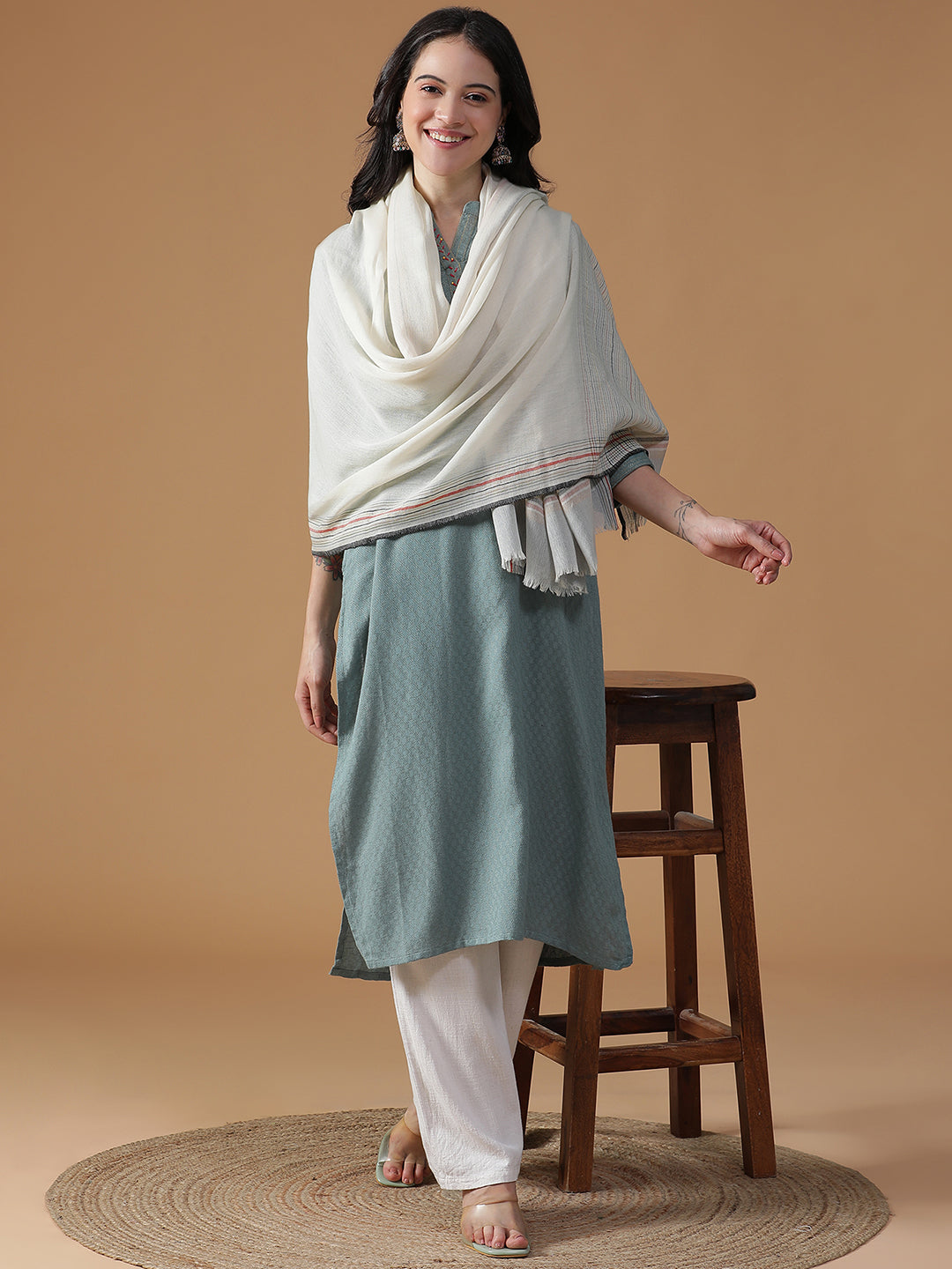 Canvas Lines-Handwoven Striped Woolen Dobby Shawl